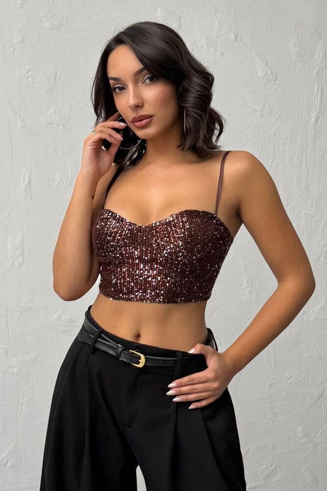 Seduction Payetli Büstiyer Koyu Kahve