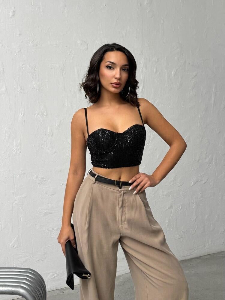Seduction Payetli Büstiyer Siyah
