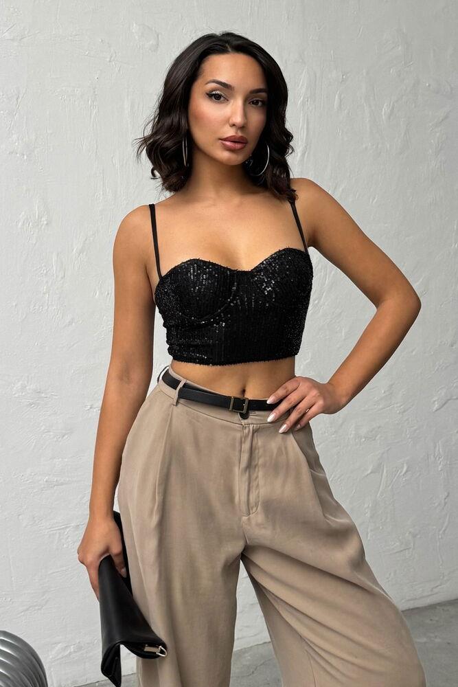 Seduction Payetli Büstiyer Siyah
