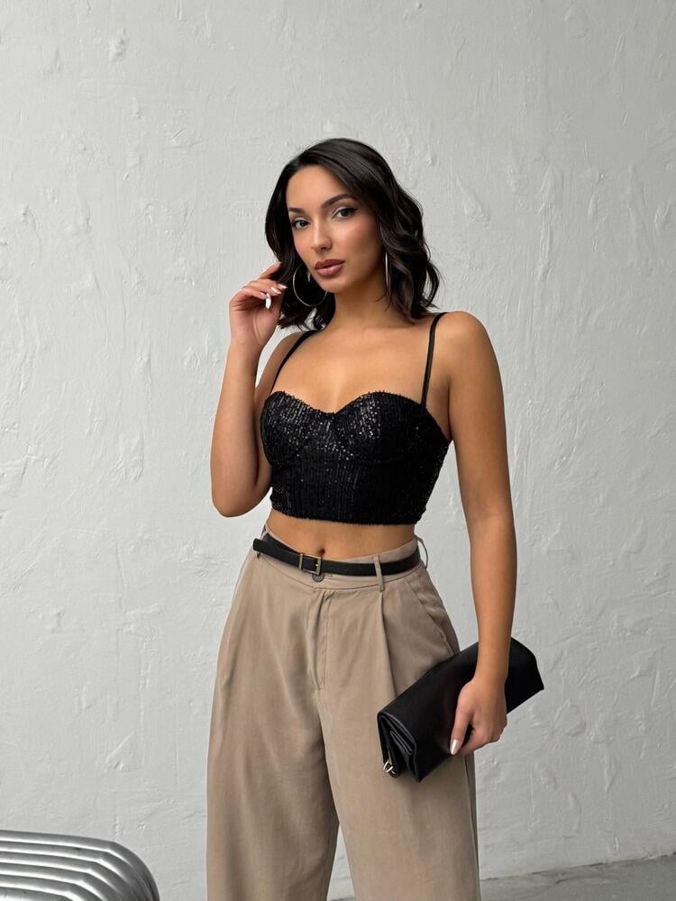 Seduction Payetli Büstiyer Siyah