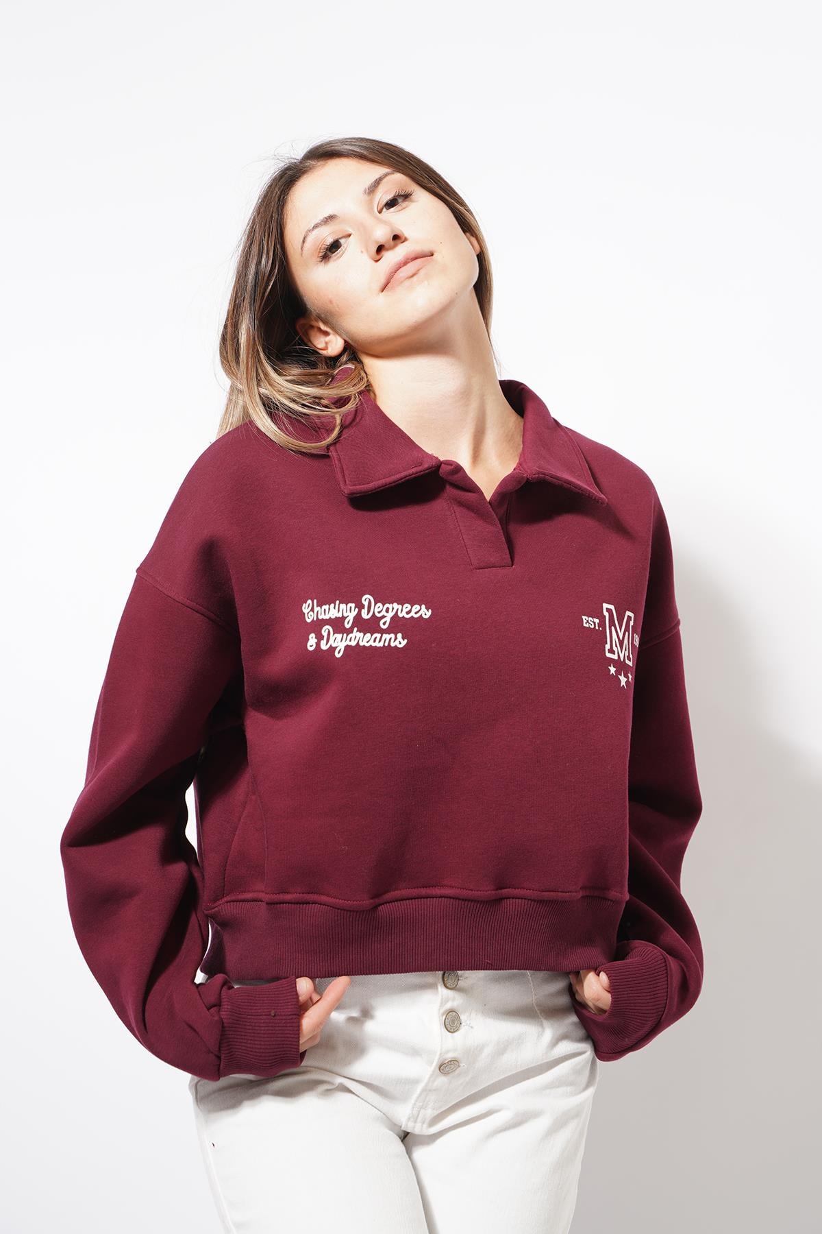 Seny Yazılı sweat Bordo