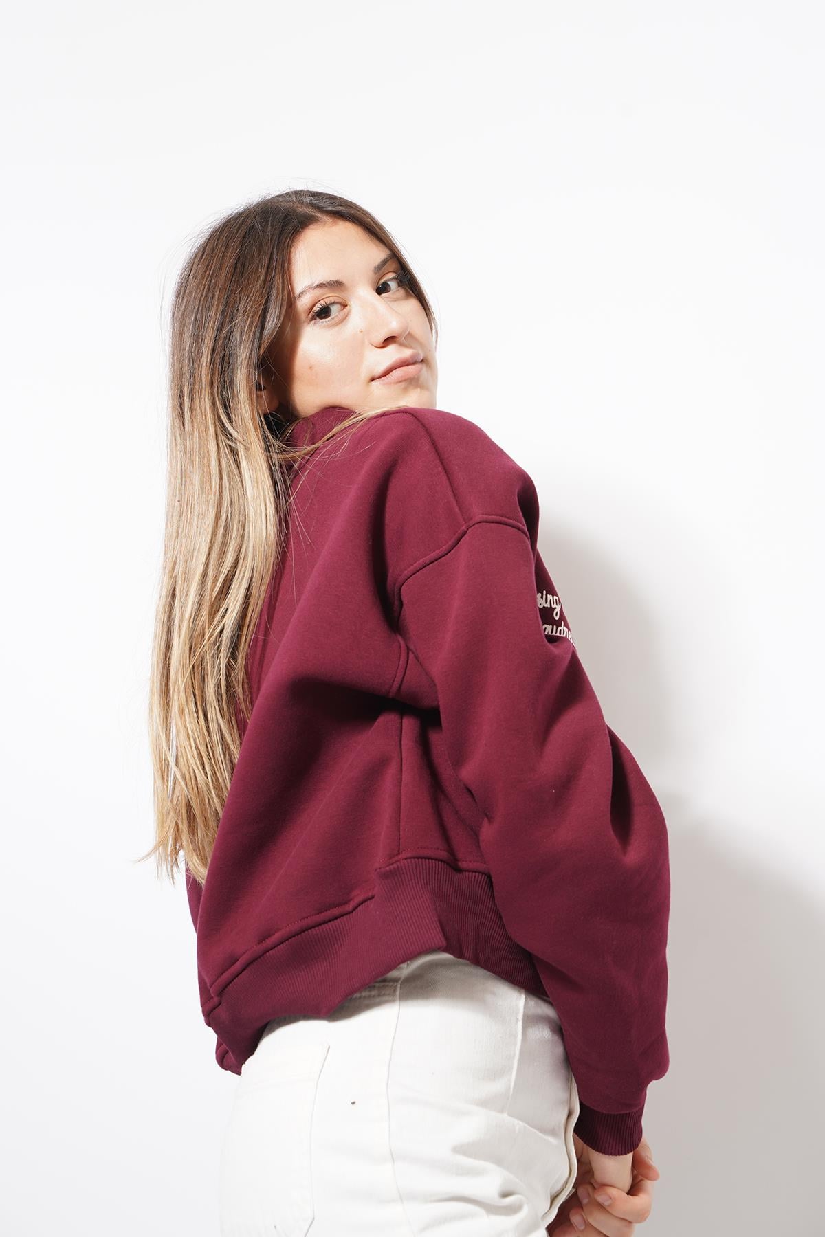 Seny Yazılı sweat Bordo