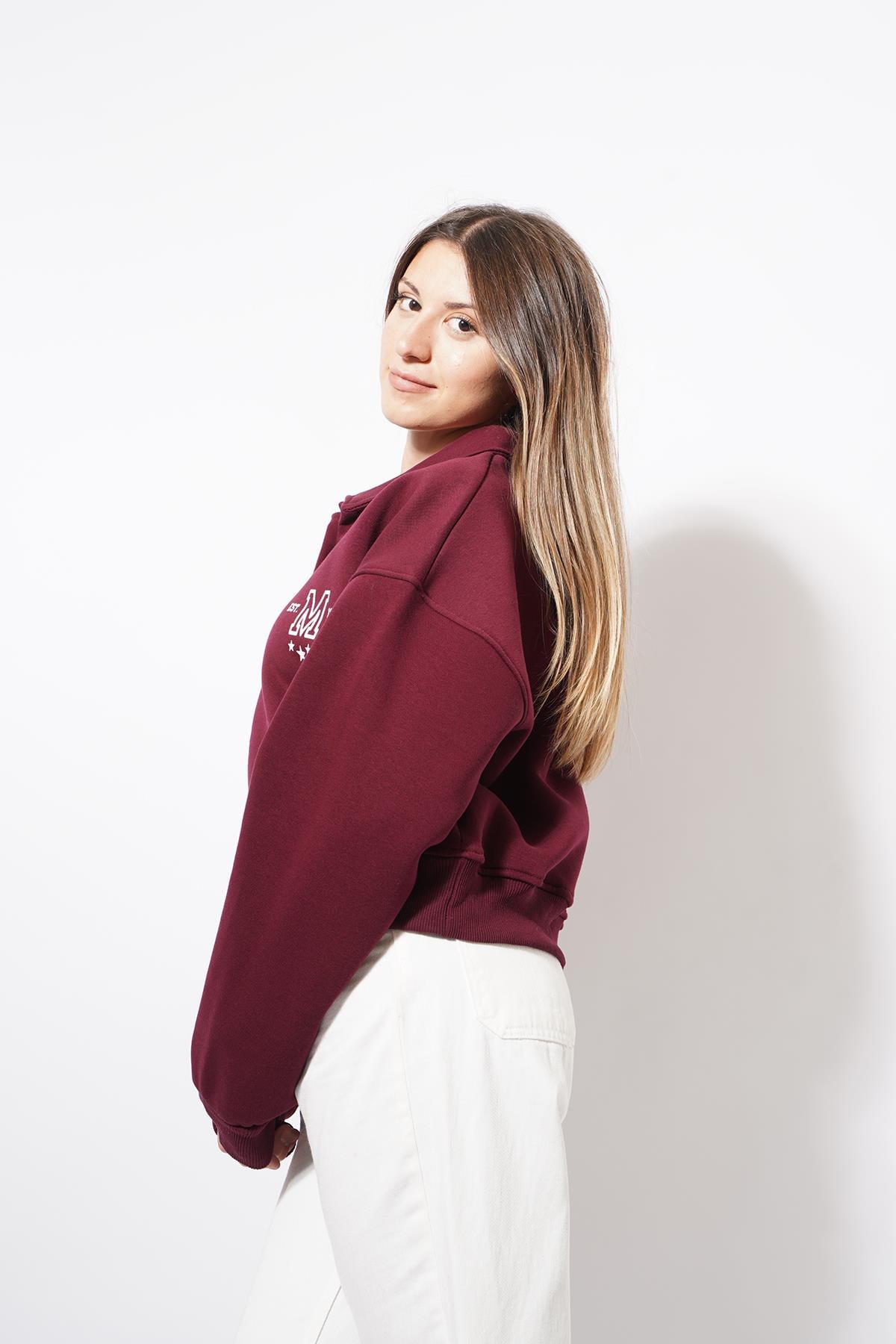 Seny Yazılı sweat Bordo