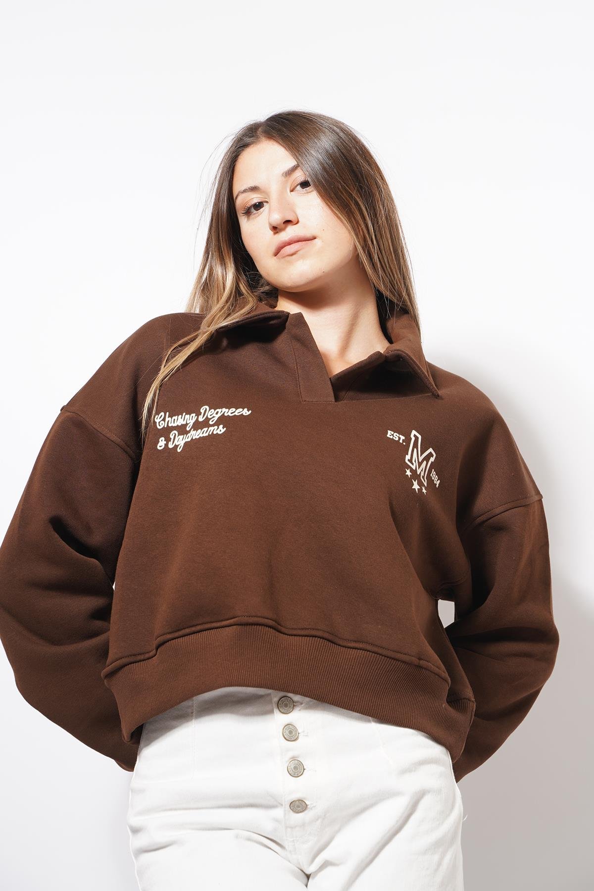 Seny Yazılı sweat Kahve