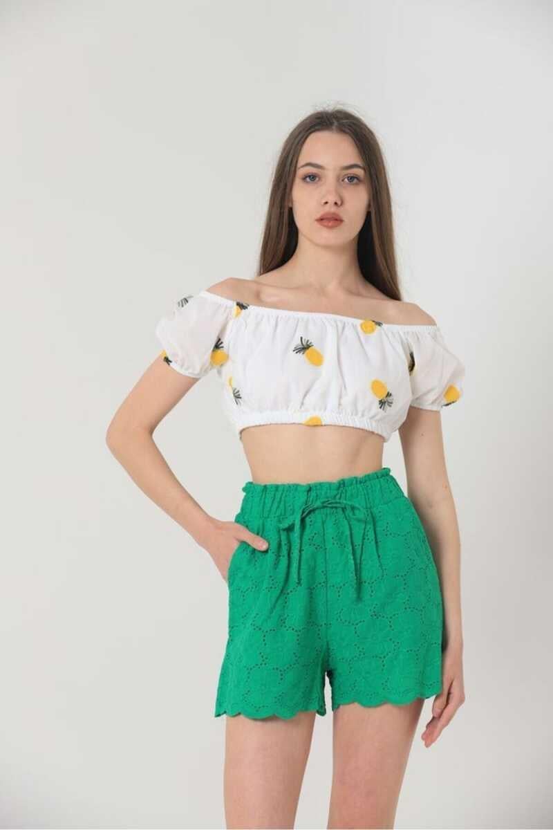 Topshow Ananas Meyve Nakışlı Toptan Büstiyer Beyaz