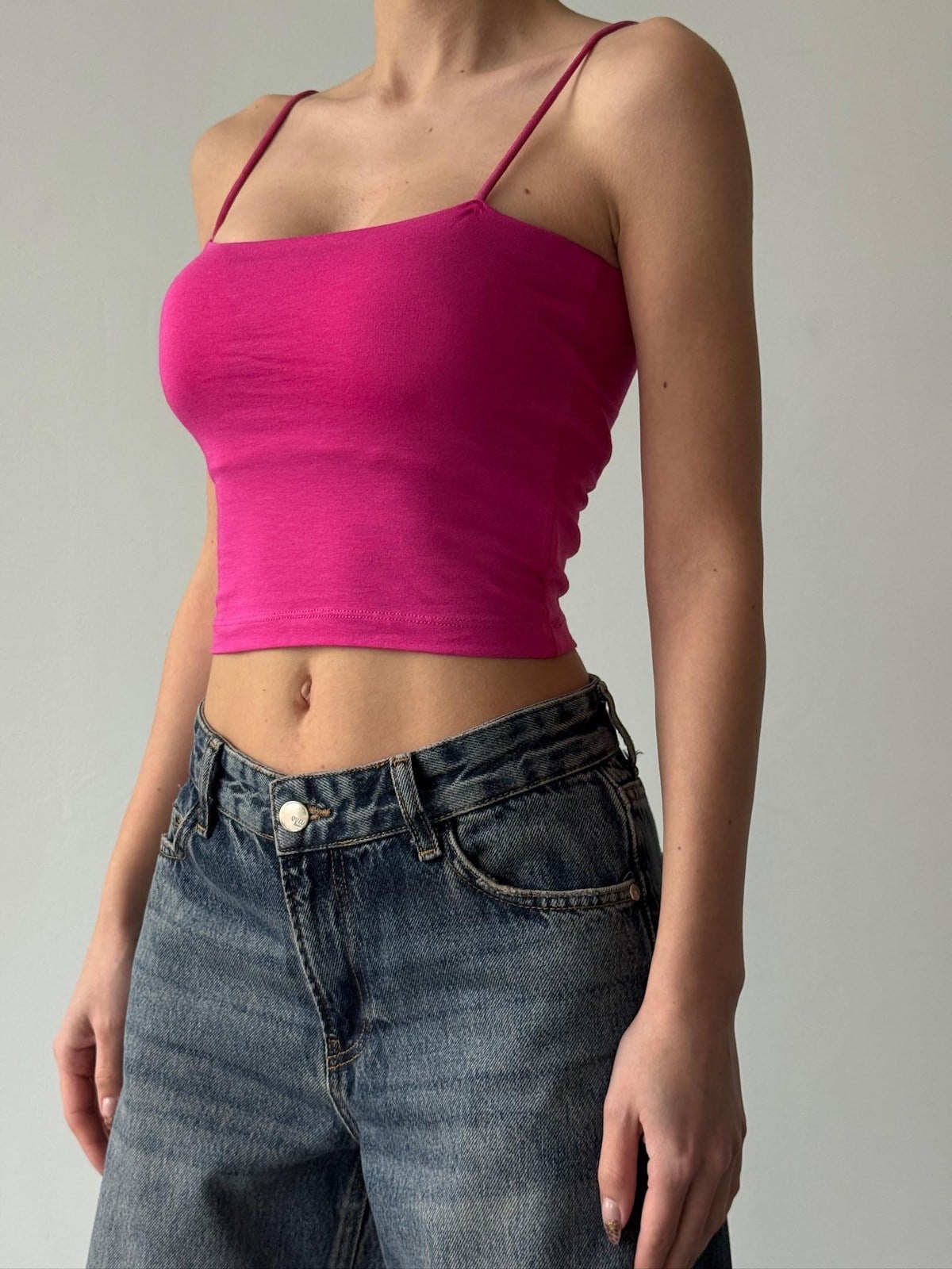 Tuble İp Askılı Örme Atlet Fuşya