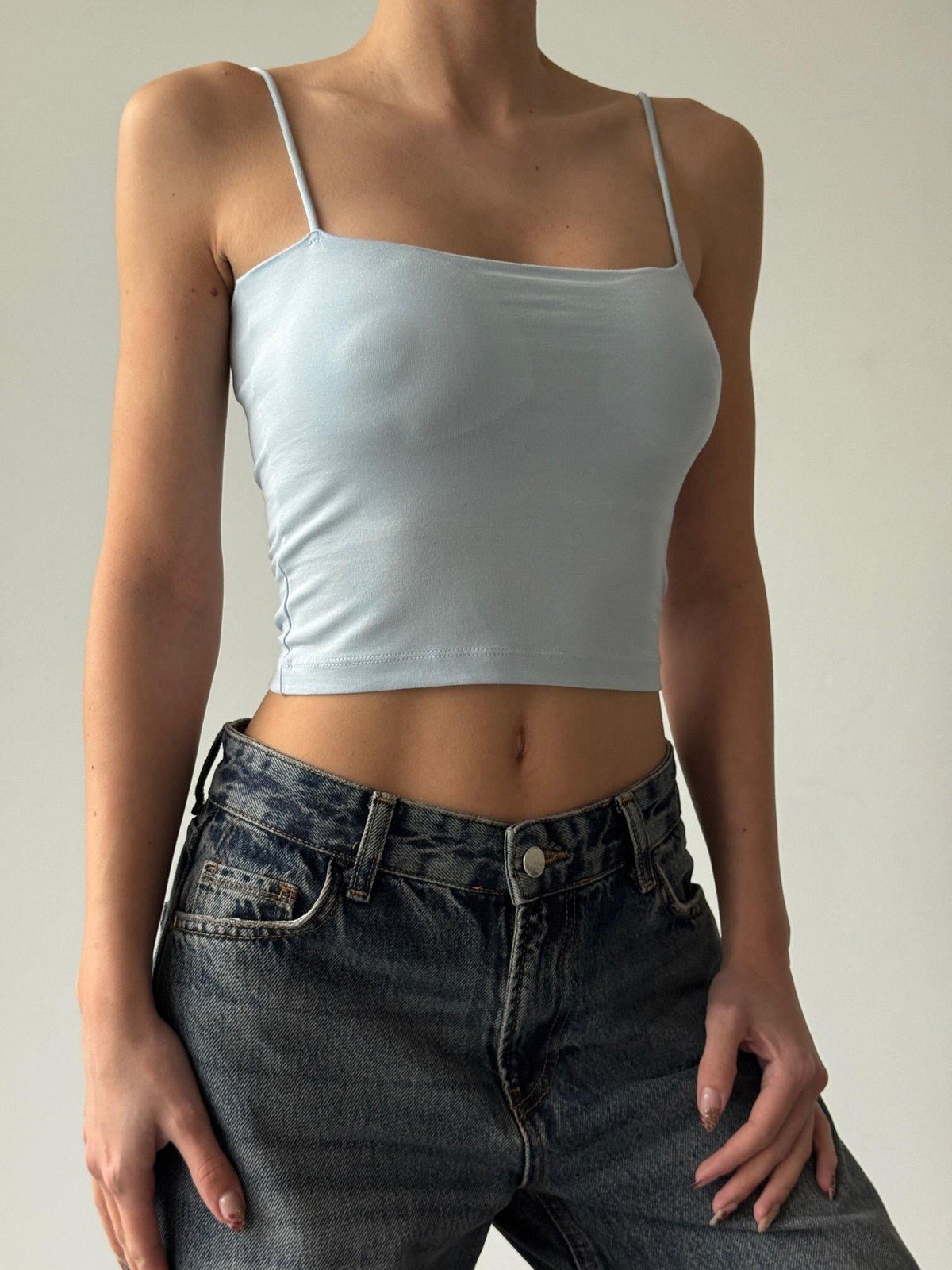 Tuble İp Askılı Örme Atlet Mavi