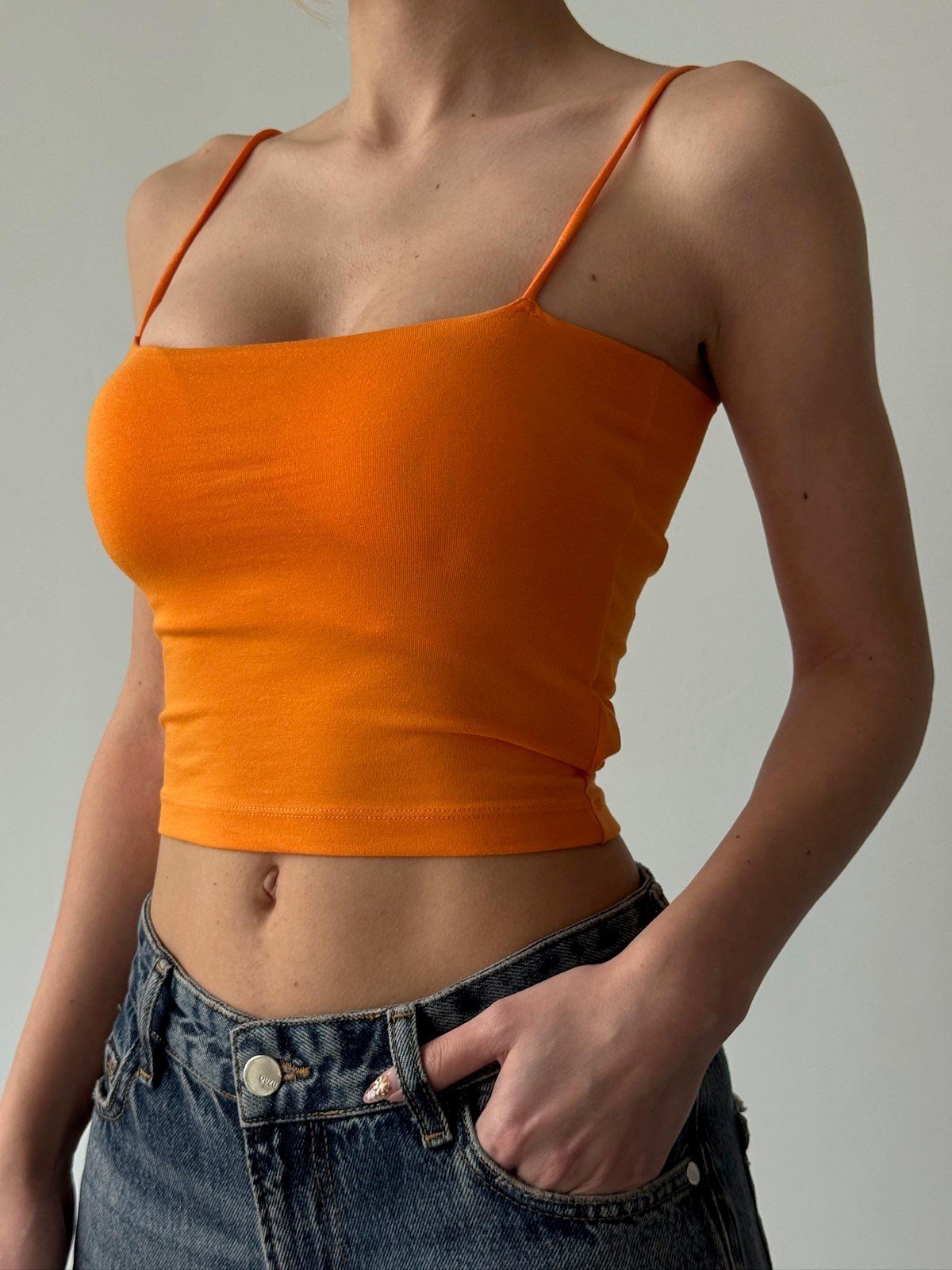 Tuble İp Askılı Örme Atlet Turuncu