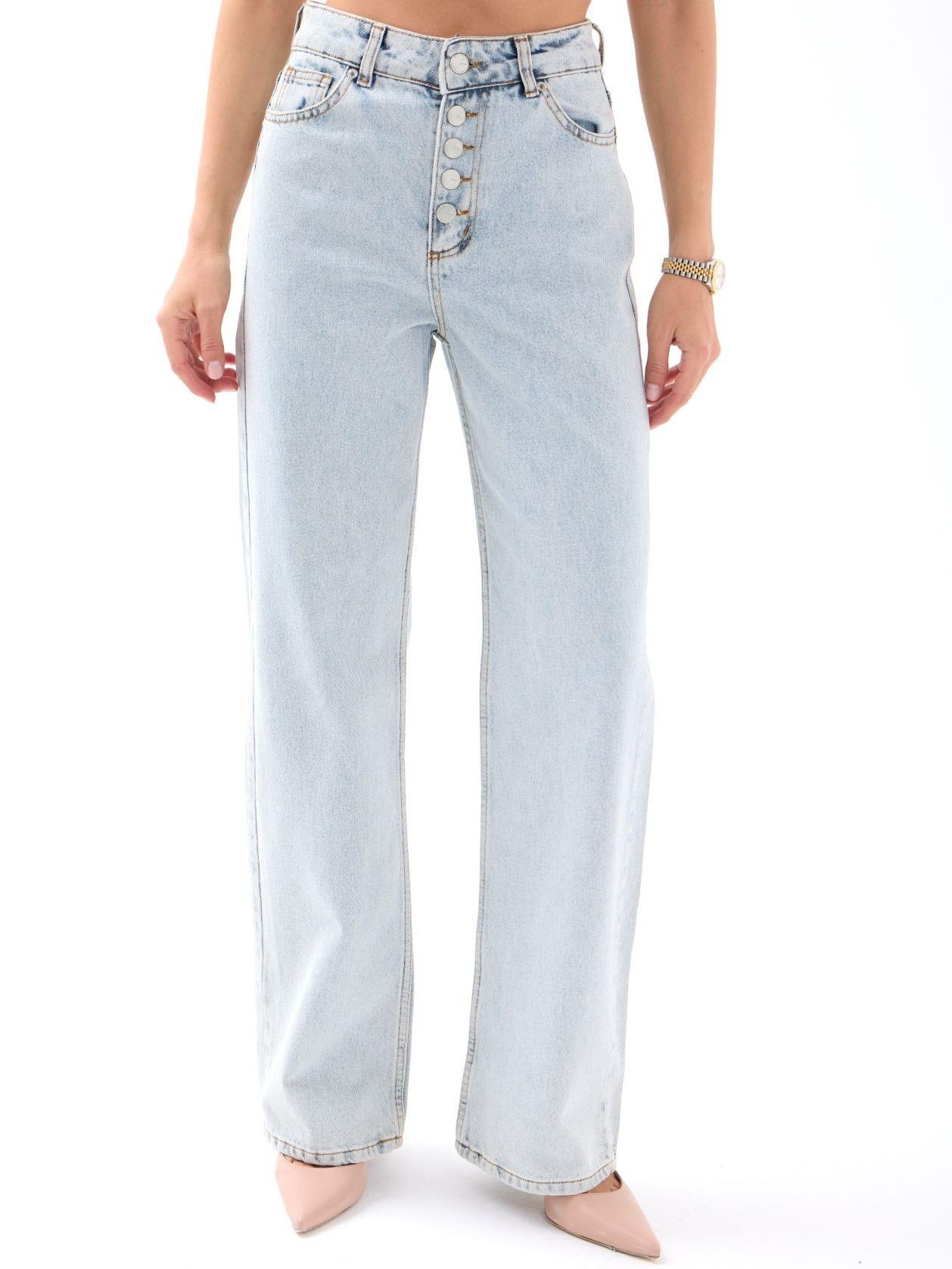Uzli Wide Leg Pantolon Açık Mavi