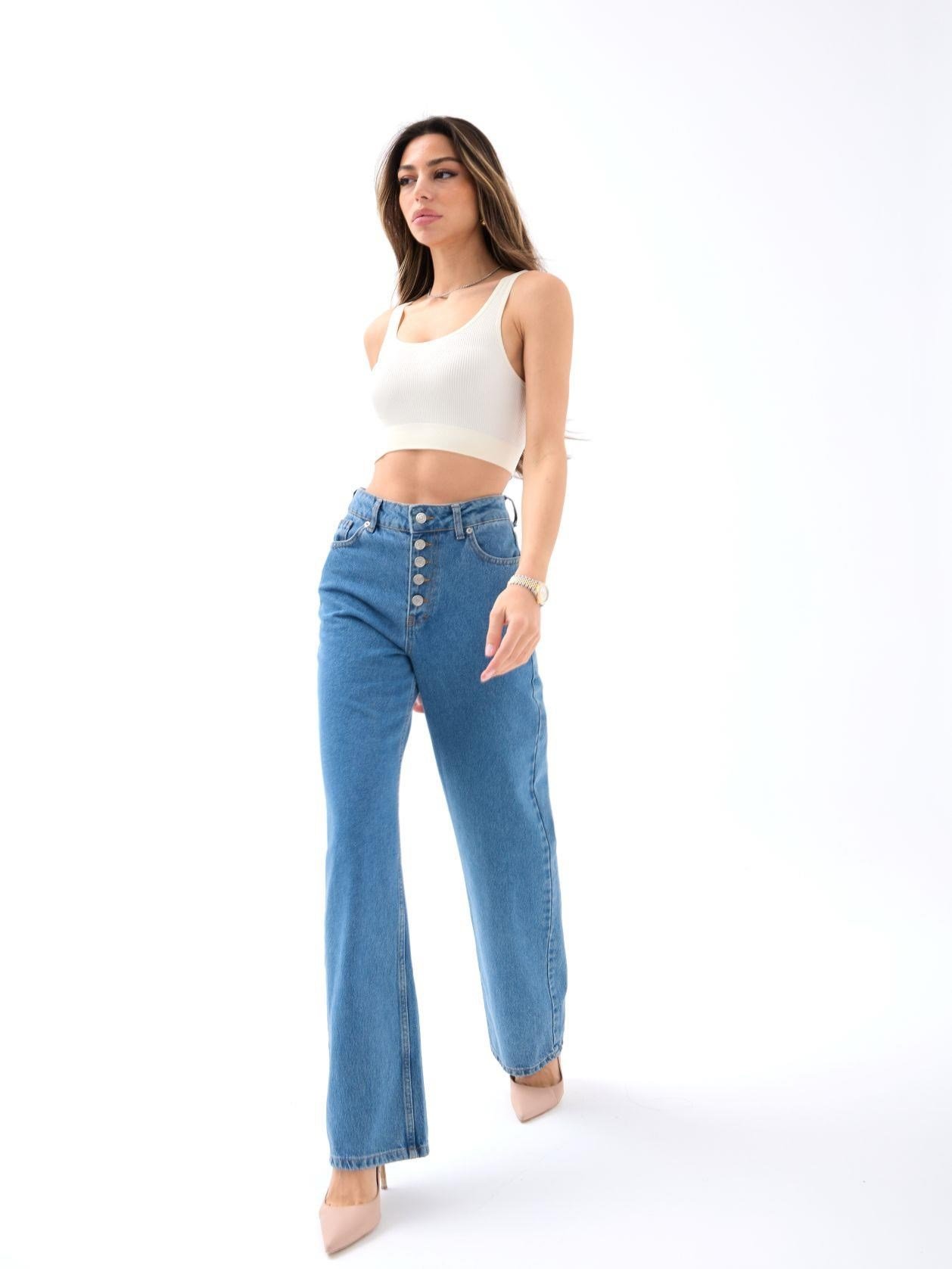 Uzli Wide Leg Pantolon Mavi