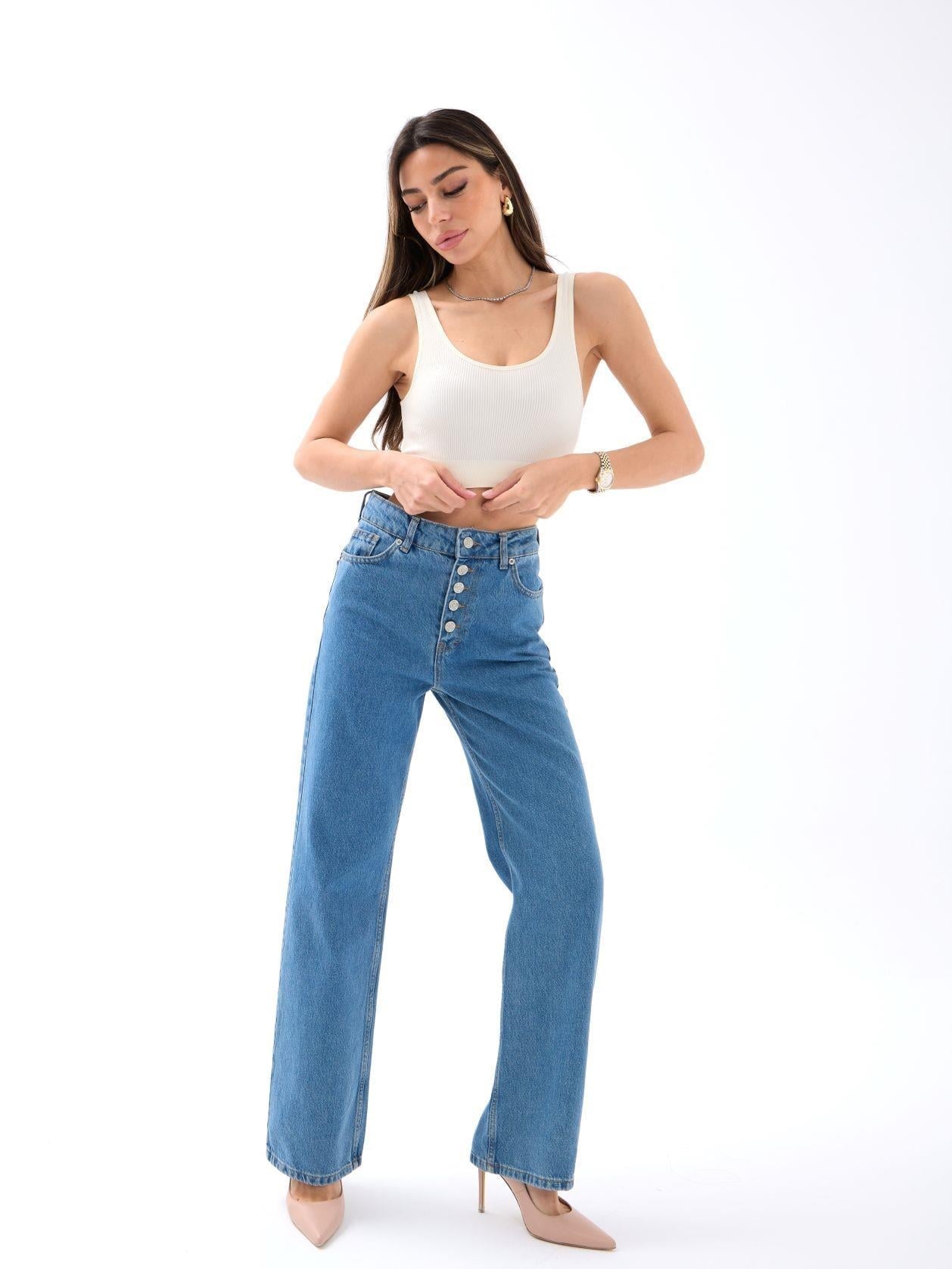 Uzli Wide Leg Pantolon Mavi