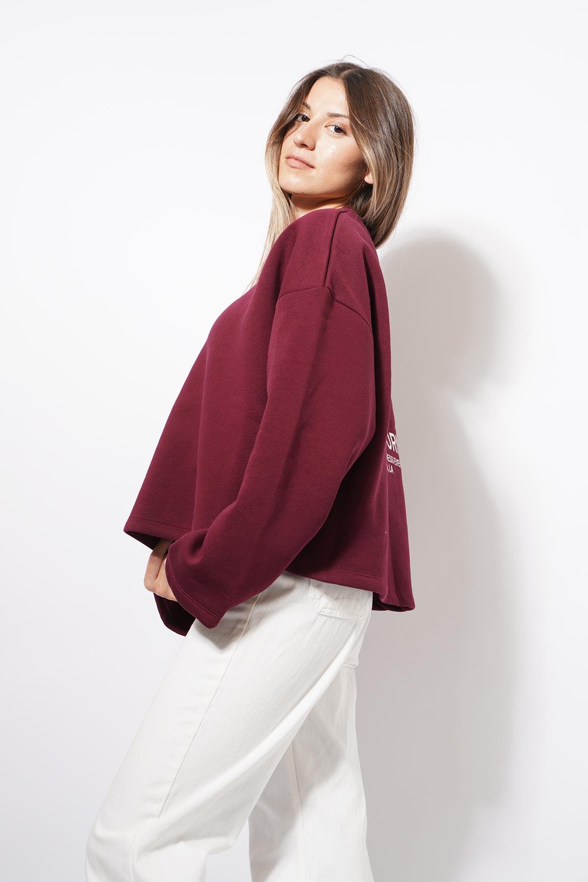 Wonders Arkası Ve Kolu Yazılı Sweat Bordo