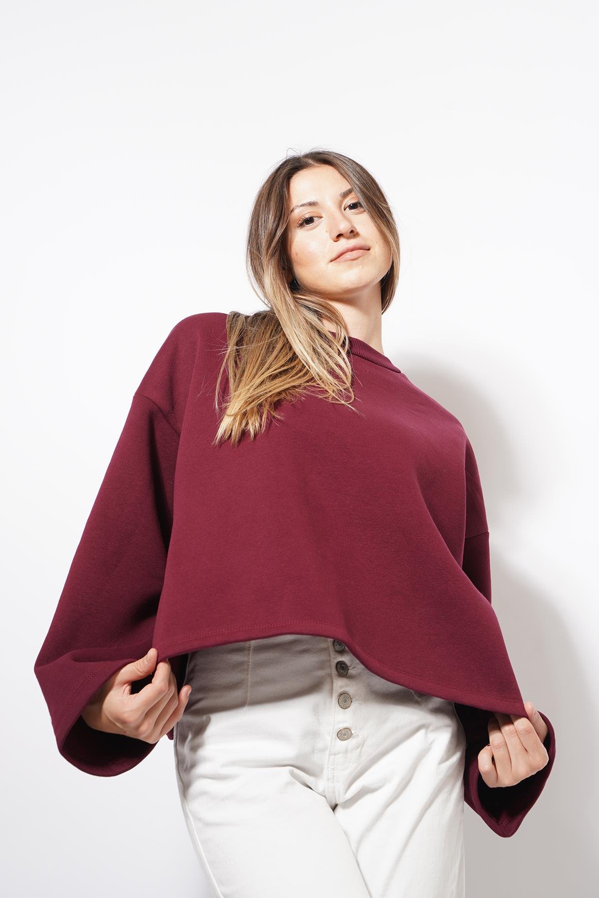 Wonders Arkası Ve Kolu Yazılı Sweat Bordo
