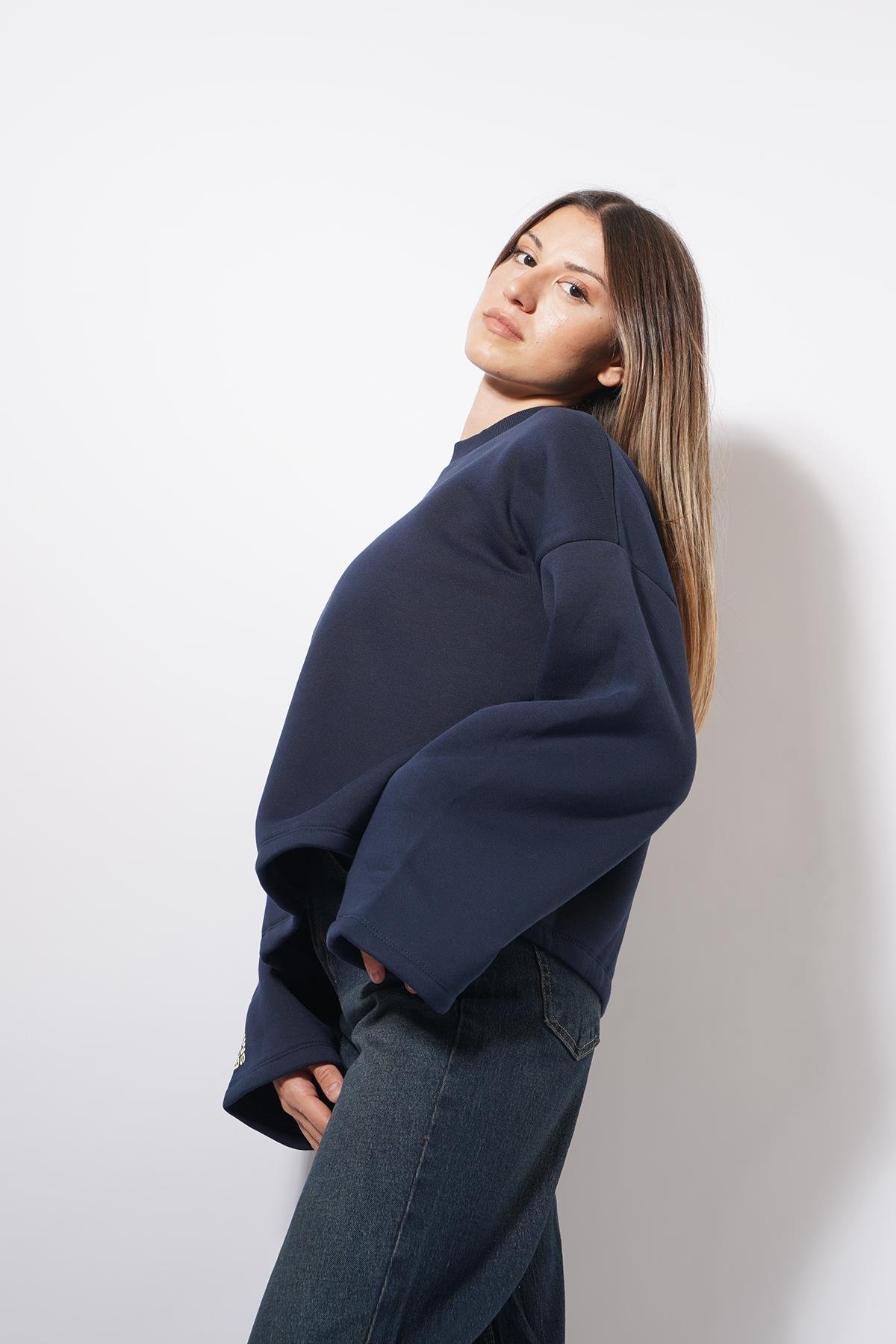 Wonders Arkası Ve Kolu Yazılı Sweat Lacivert