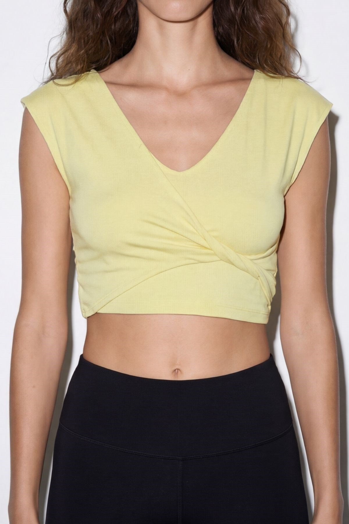 Yolna Crop Detaylı Bluz  Sarı