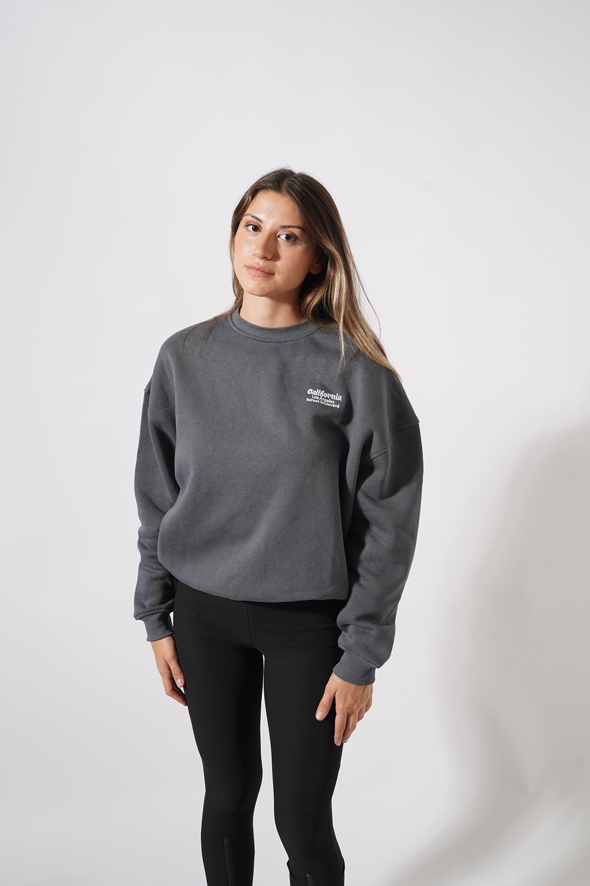 Yüksek Kalite Kadın Gri Arkası Yazılı Sweat Gri