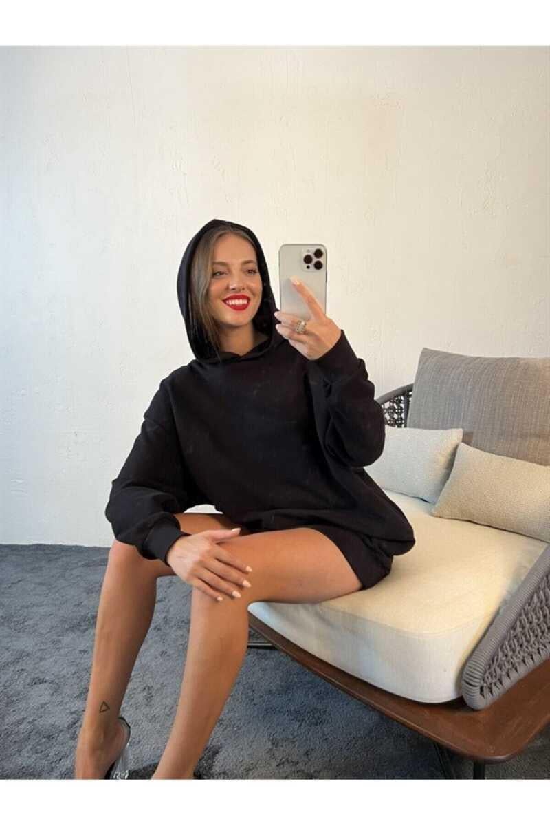 Zande Yüksek Kalite Uzun Kadın Sweatshirt  Siyah