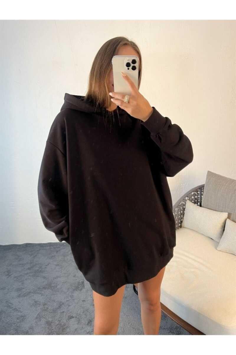 Zande Yüksek Kalite Uzun Kadın Sweatshirt  Siyah