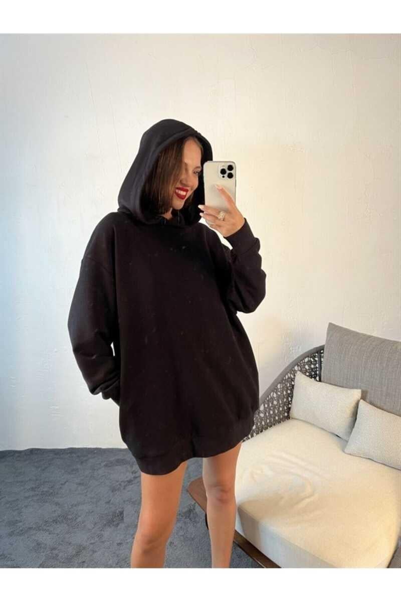 Zande Yüksek Kalite Uzun Kadın Sweatshirt  Siyah