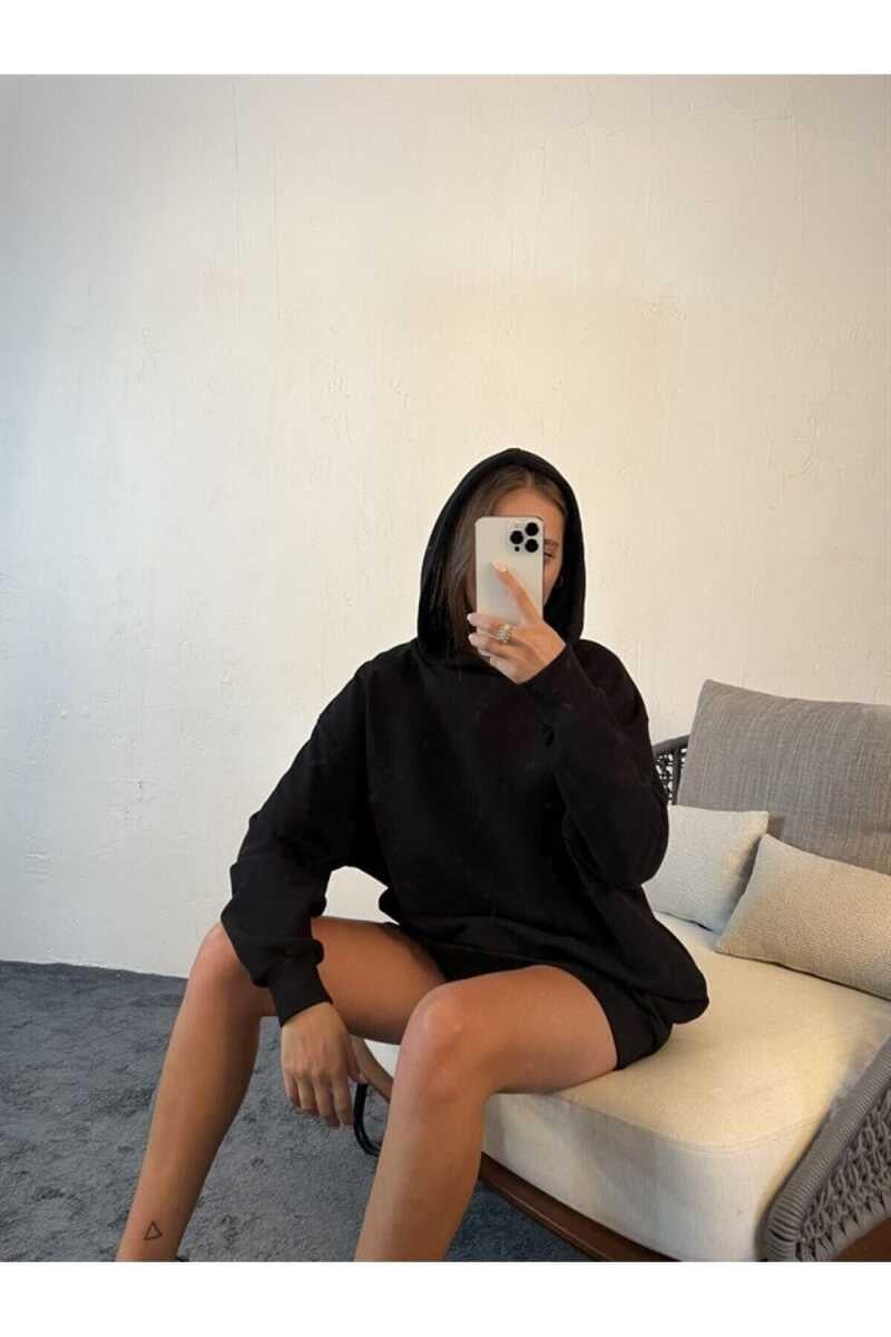 Zande Yüksek Kalite Uzun Kadın Sweatshirt  Siyah