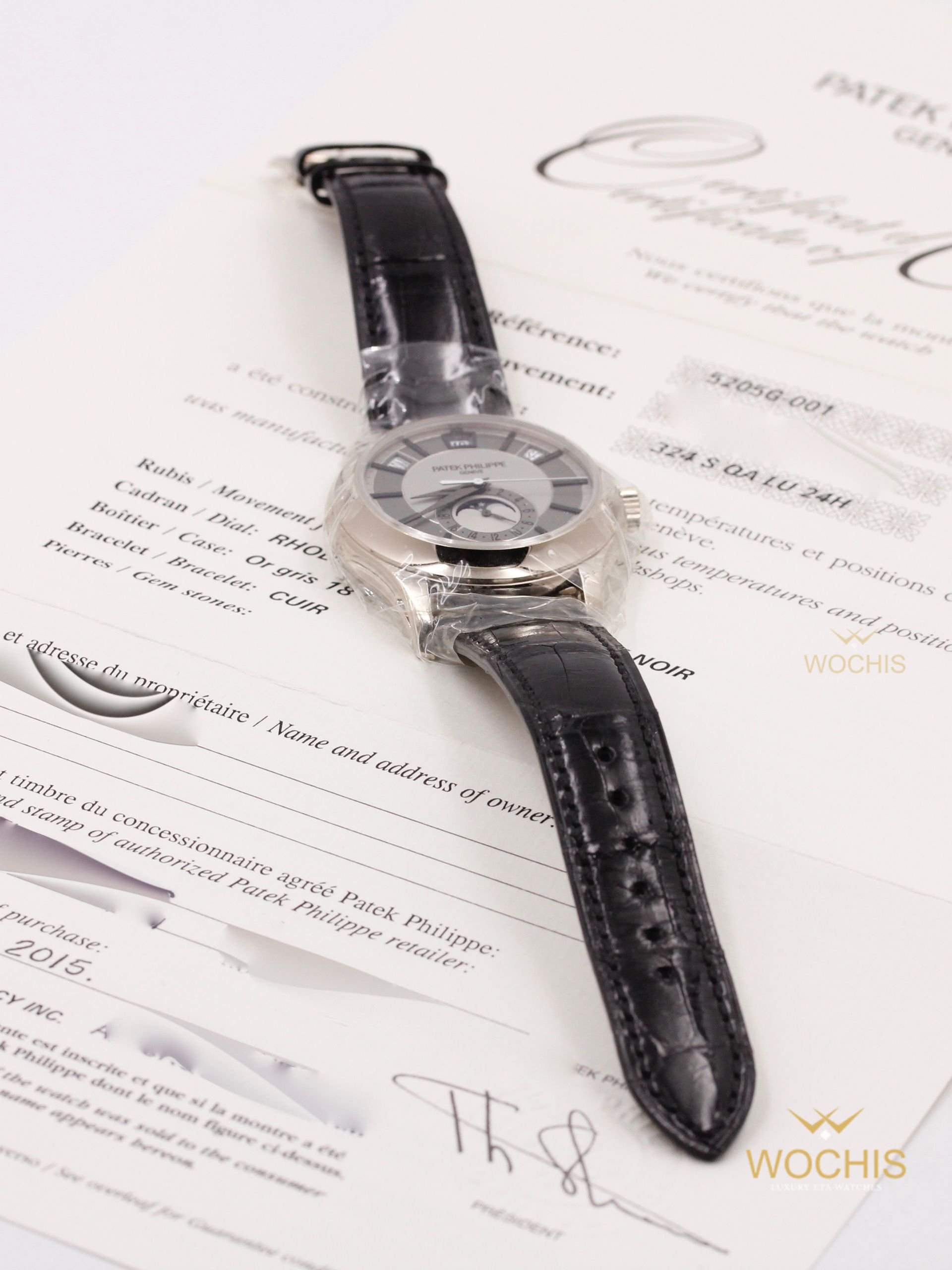 Patek Philippe Annual Calendar Moon Phase 5205 G-3828 (White Gold - 40 - Silver)