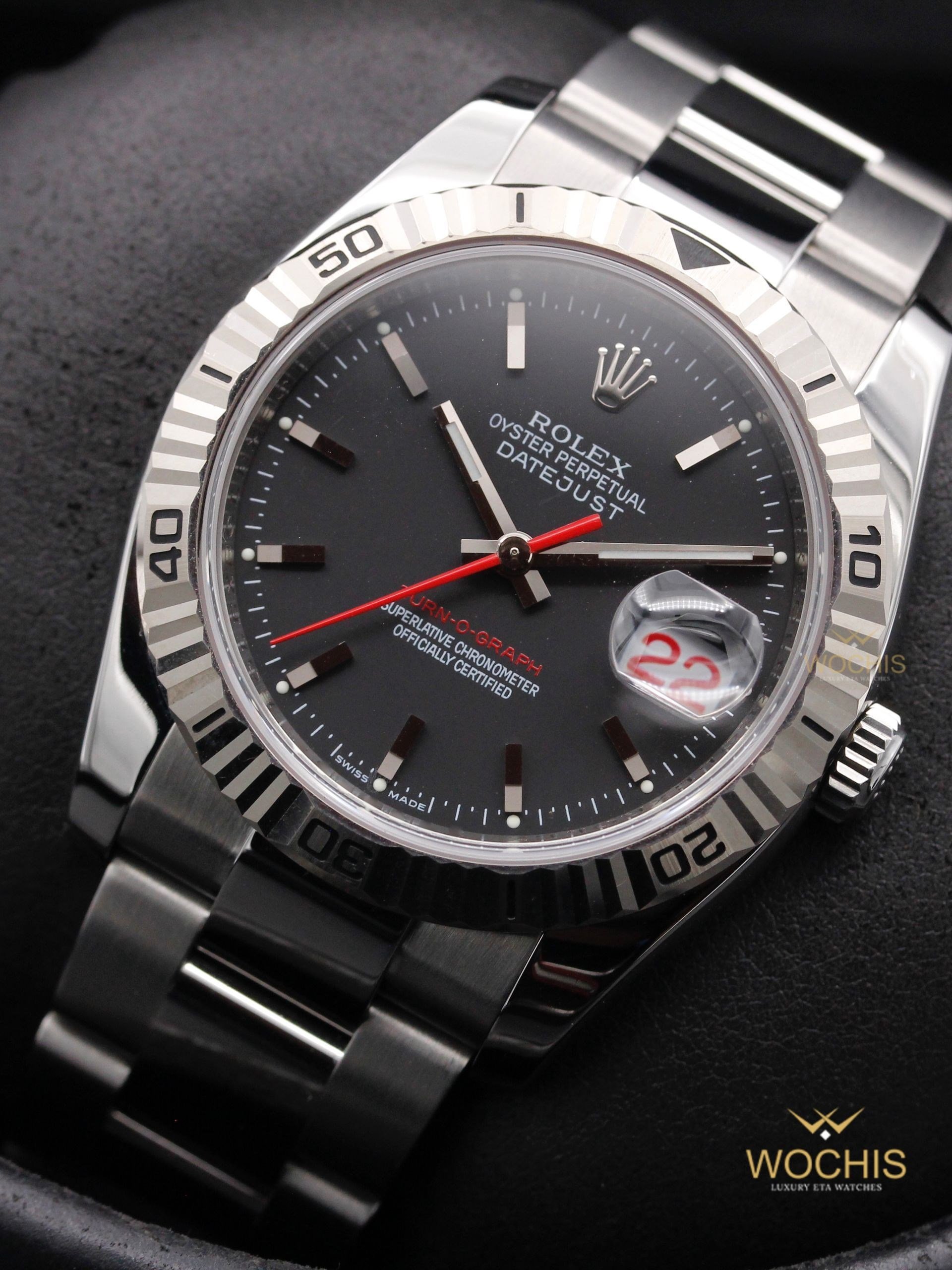 Rolex Turn O Graph 116264-9253 (Stainless Steel - White Gold Fluted Bezel - 36 - Black)