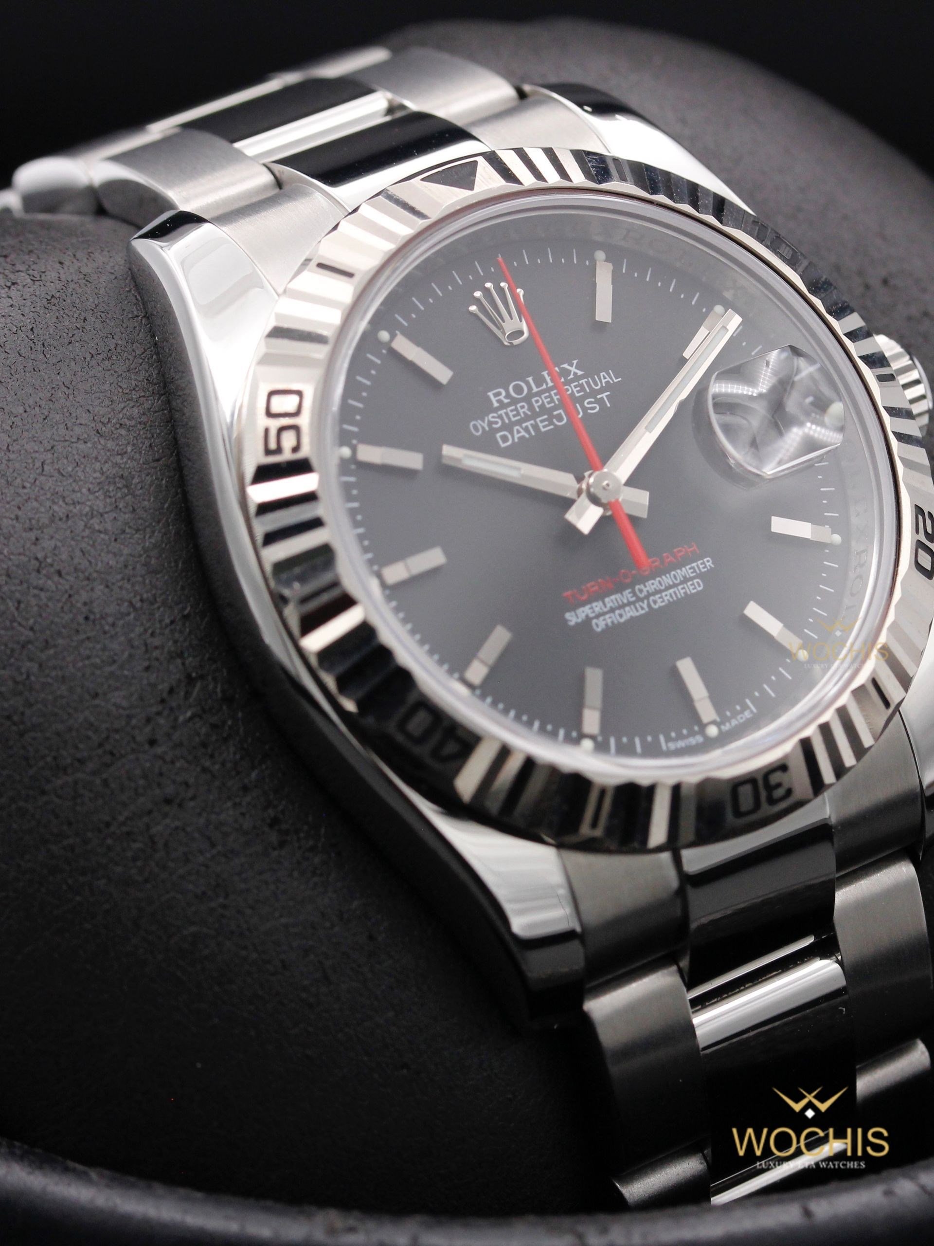 Rolex Turn O Graph 116264-9253 (Stainless Steel - White Gold Fluted Bezel - 36 - Black)