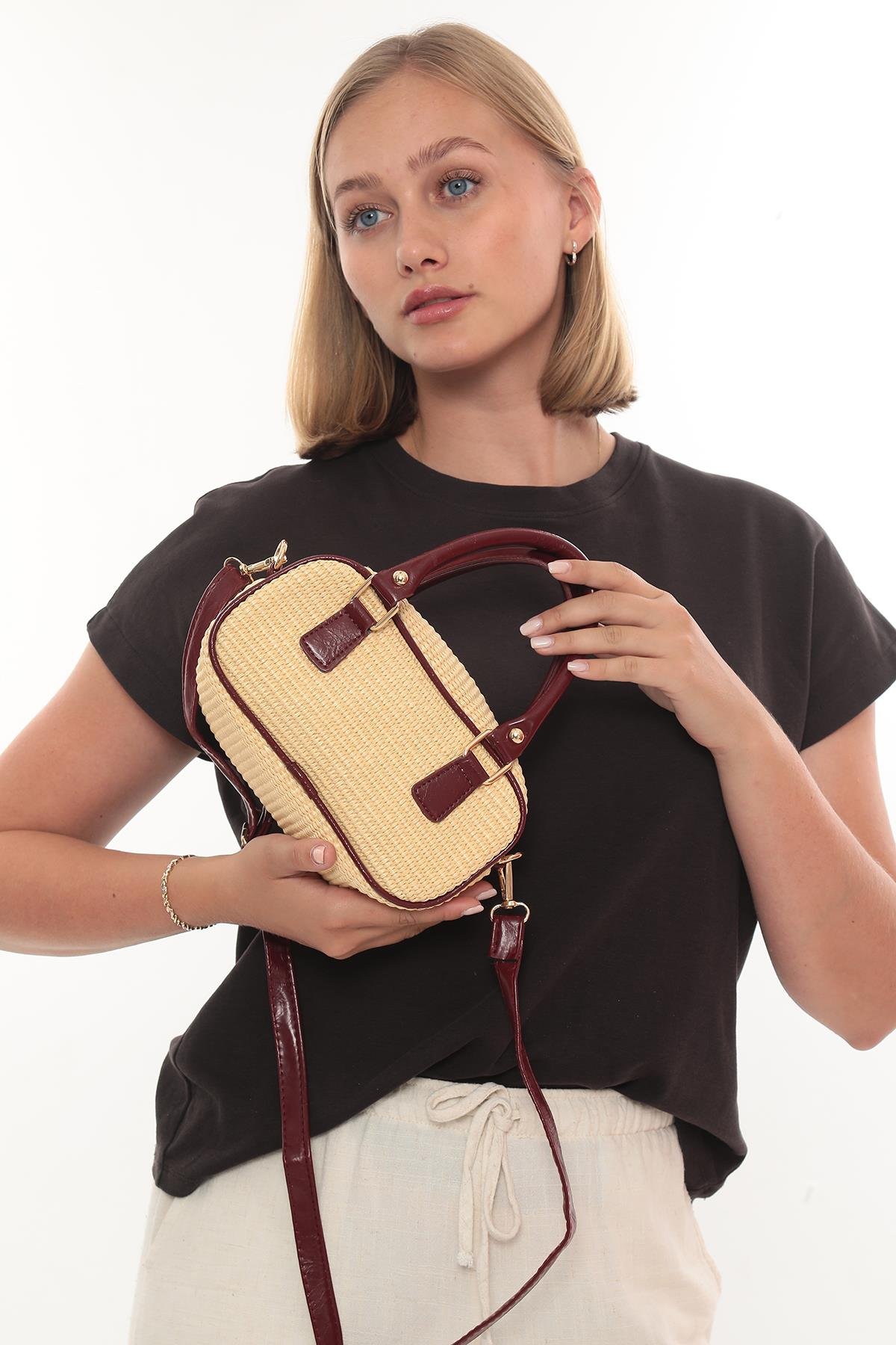 Zuella Hasır Çanta Burgundy
