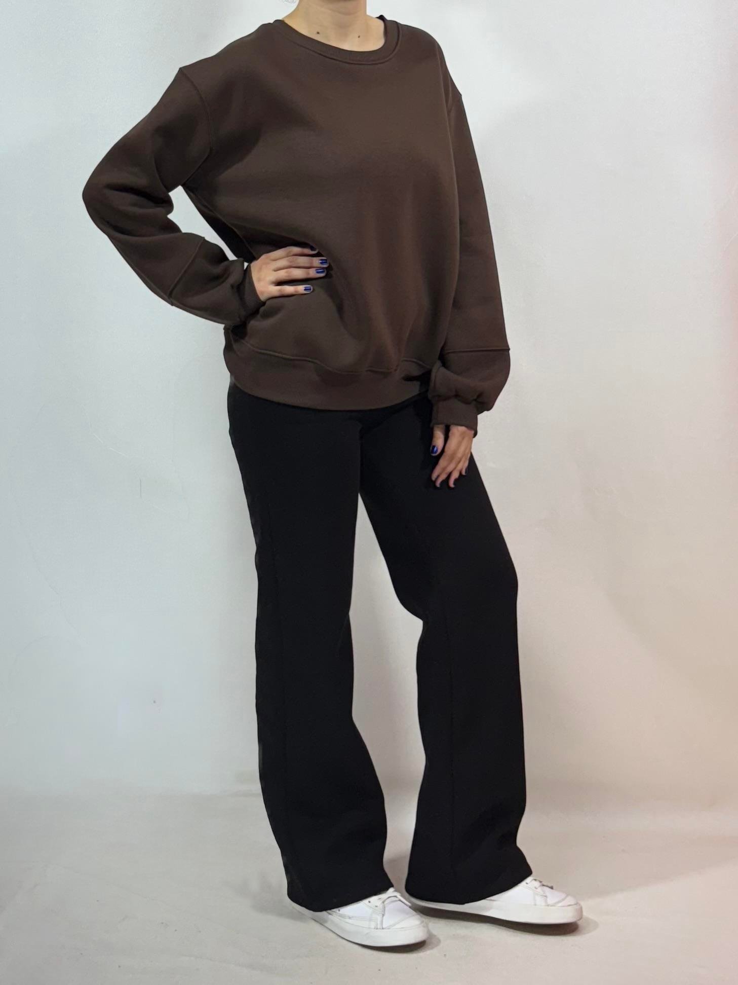 ÜÇ İPLİK KOL PARÇALI SWEAT KAHVERENGİ