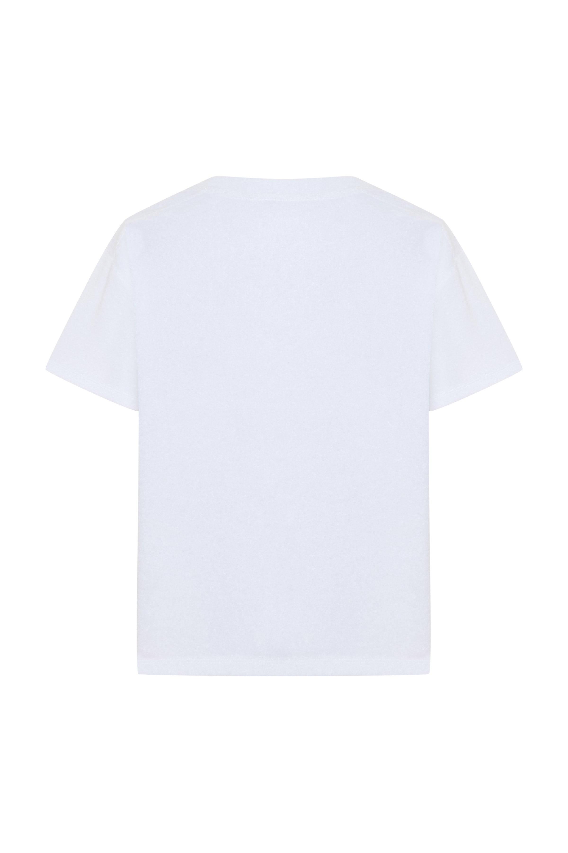 %100 Bambu Havlu Dokulu V Yaka Beyaz Kadın T-Shirt – Elowen