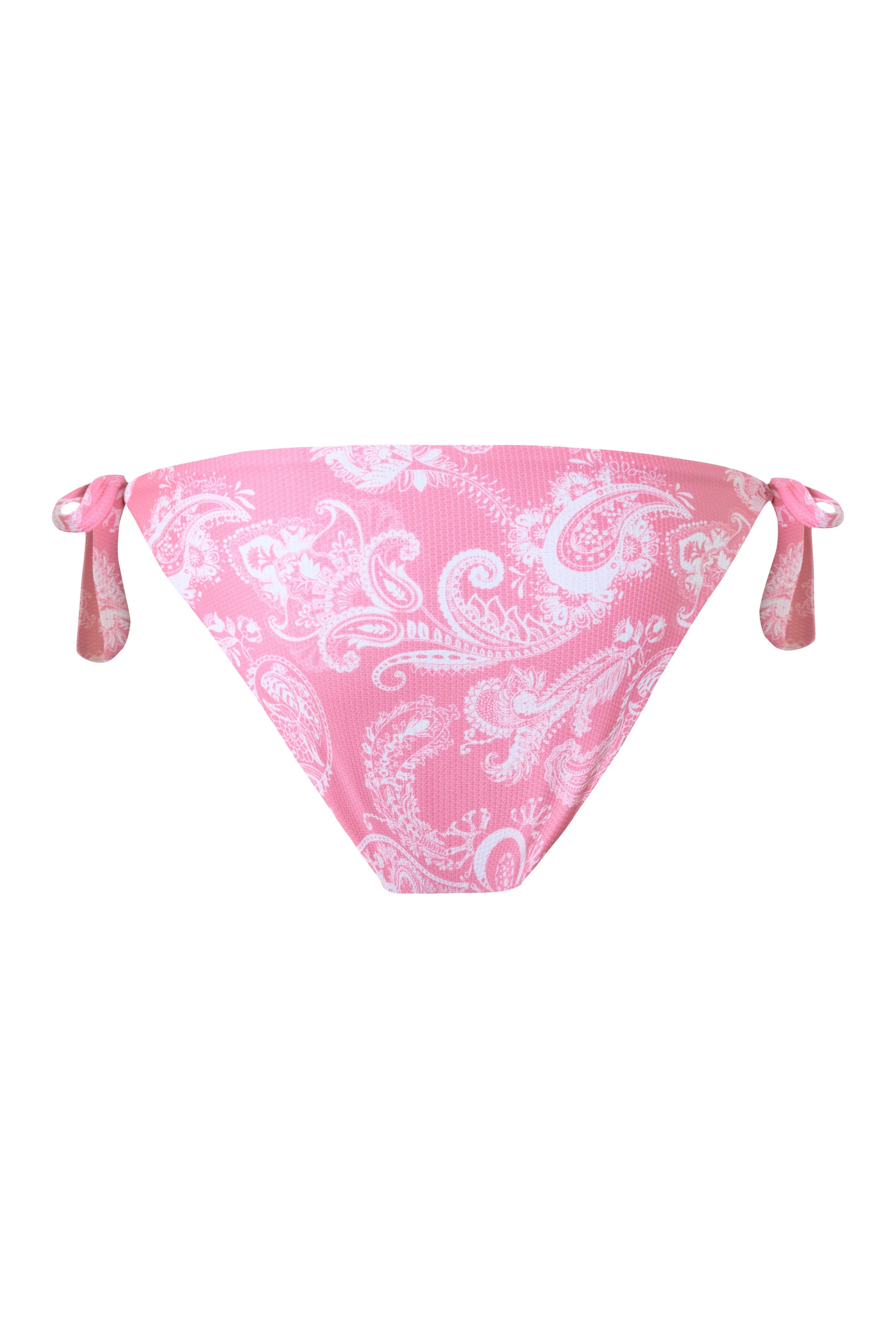 Paisley Desenli Yandan Bağlamalı Pembe Beyaz Kadın Bikini Altı – Celestia