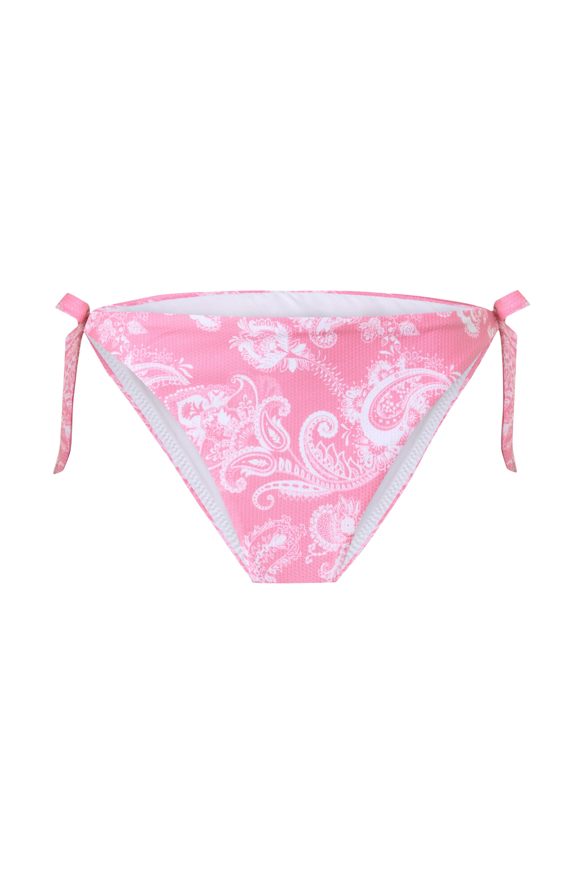 Paisley Desenli Yandan Bağlamalı Pembe Beyaz Kadın Bikini Altı – Celestia
