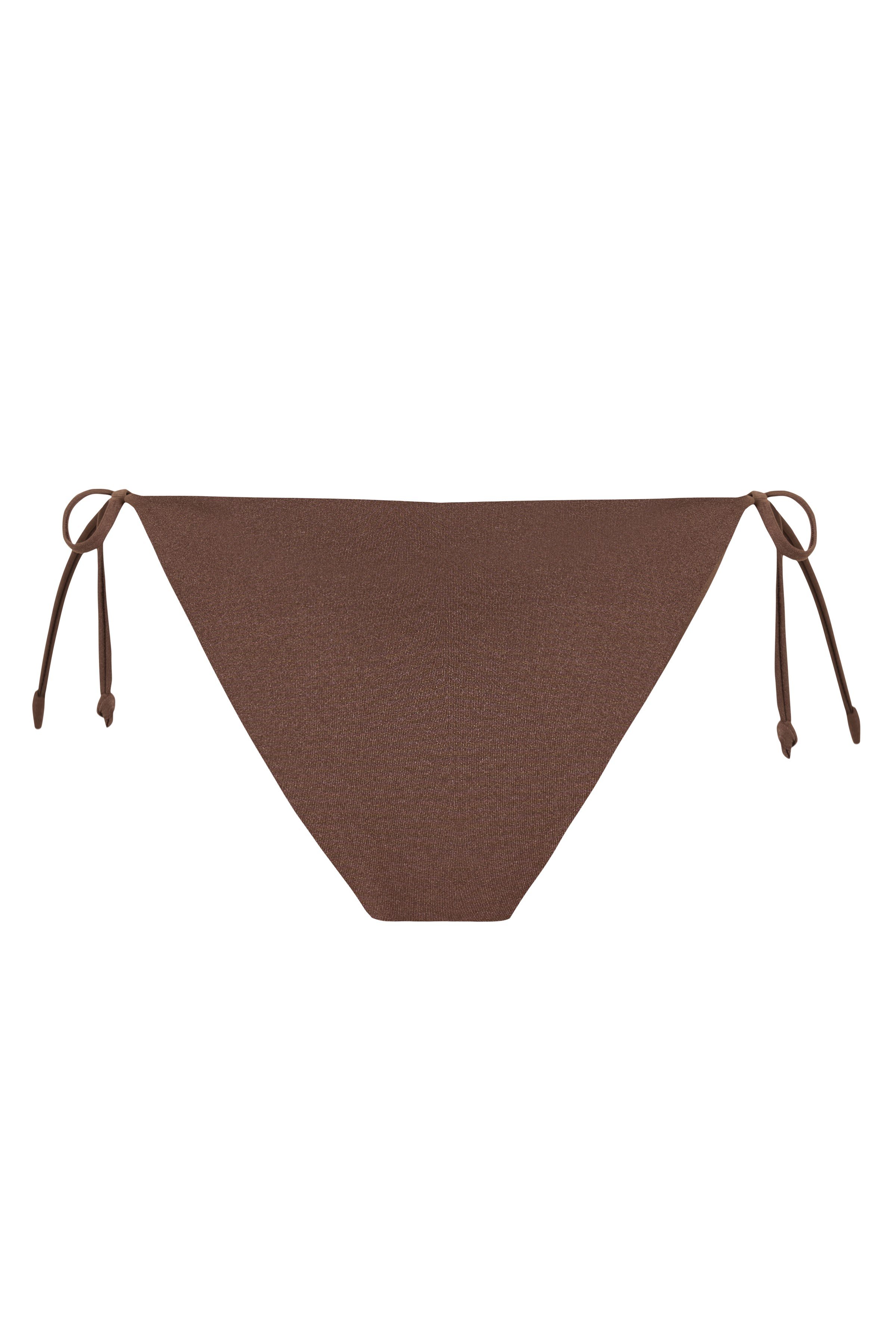 Shiny Parlak Dokulu Yanları Bağlamalı Kahverengi Kadın Bikini Altı - Solena