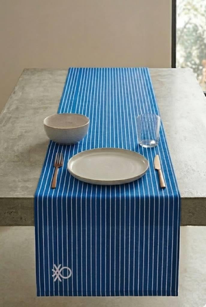 Be-28458-Bl  %100 Pamuk Mavi Çizgili  40*140 Cm Runner