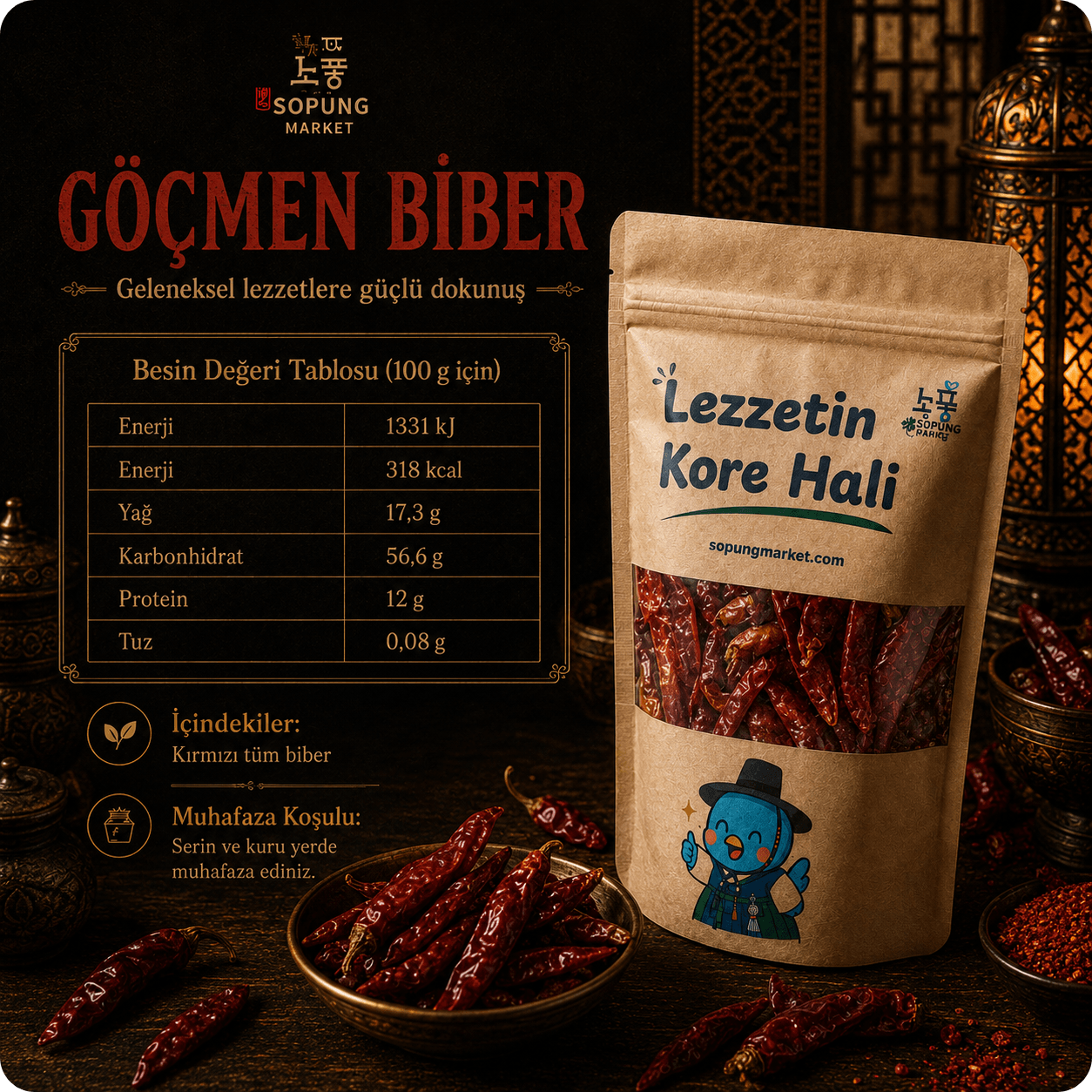 Göçmen Biberi Kurutulmuş Tane Acı Biber - 50 Gr