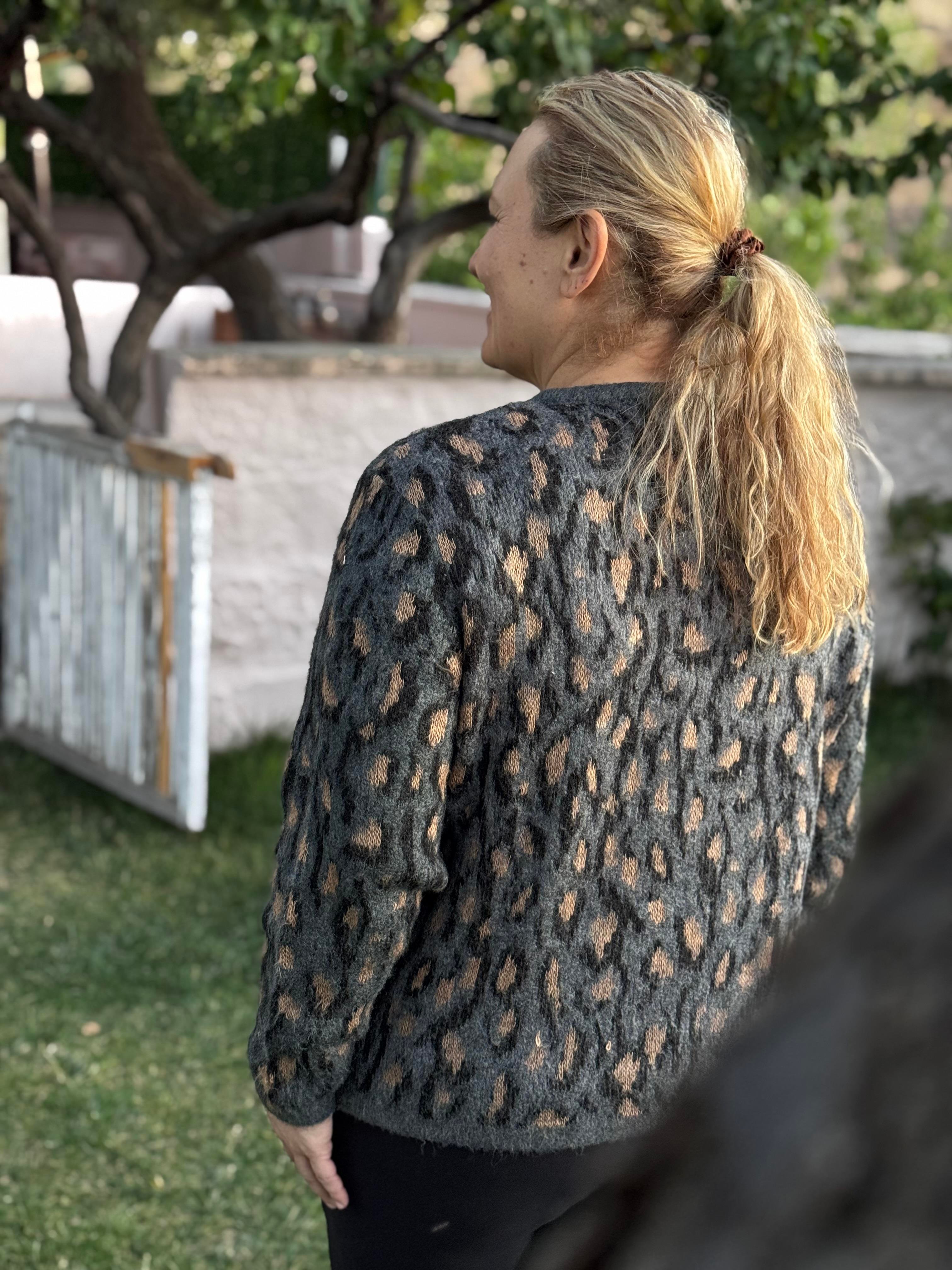 Leopar Yün Ceket Düğmeli