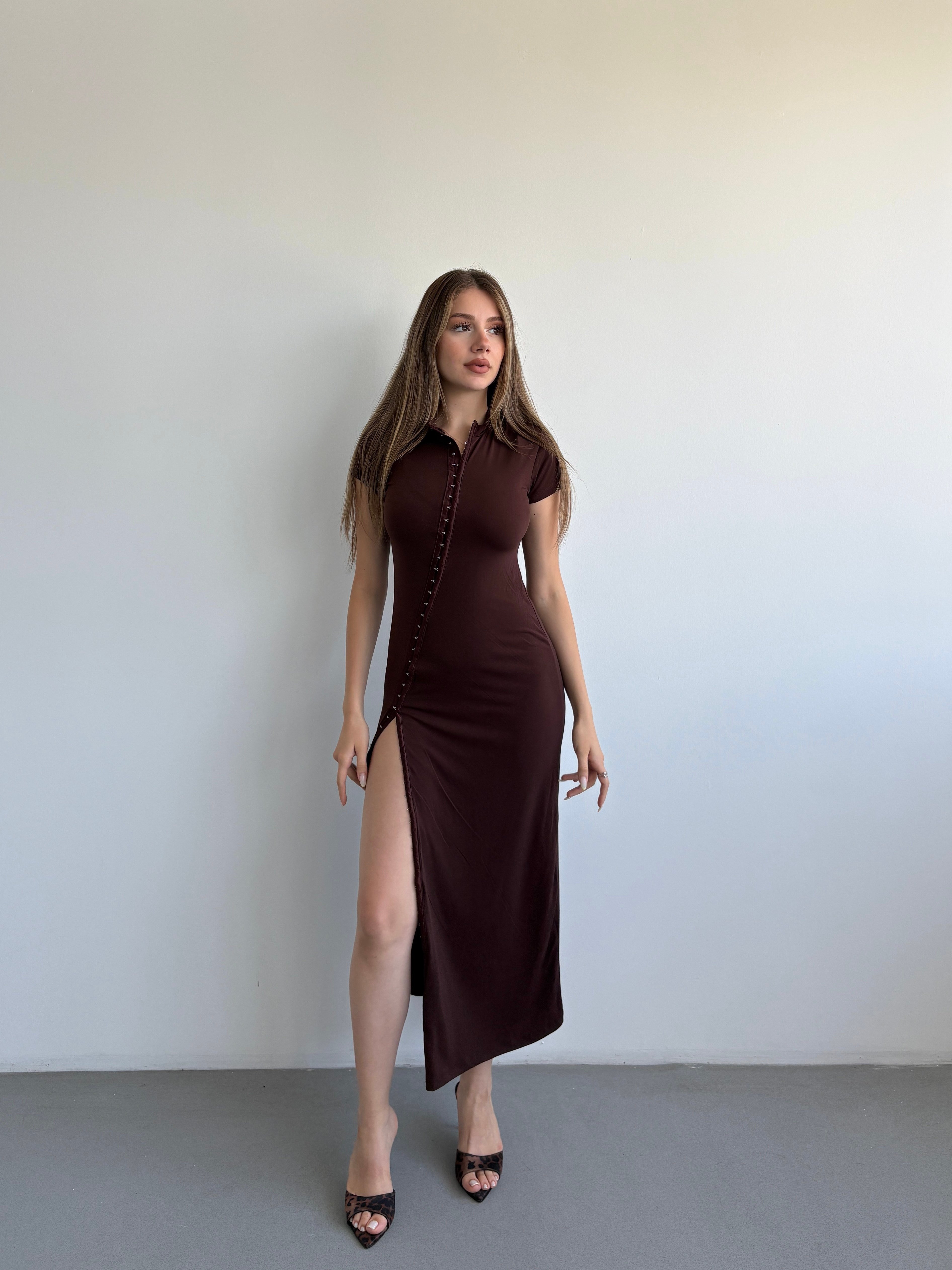 Agraflı Sandy Elbise