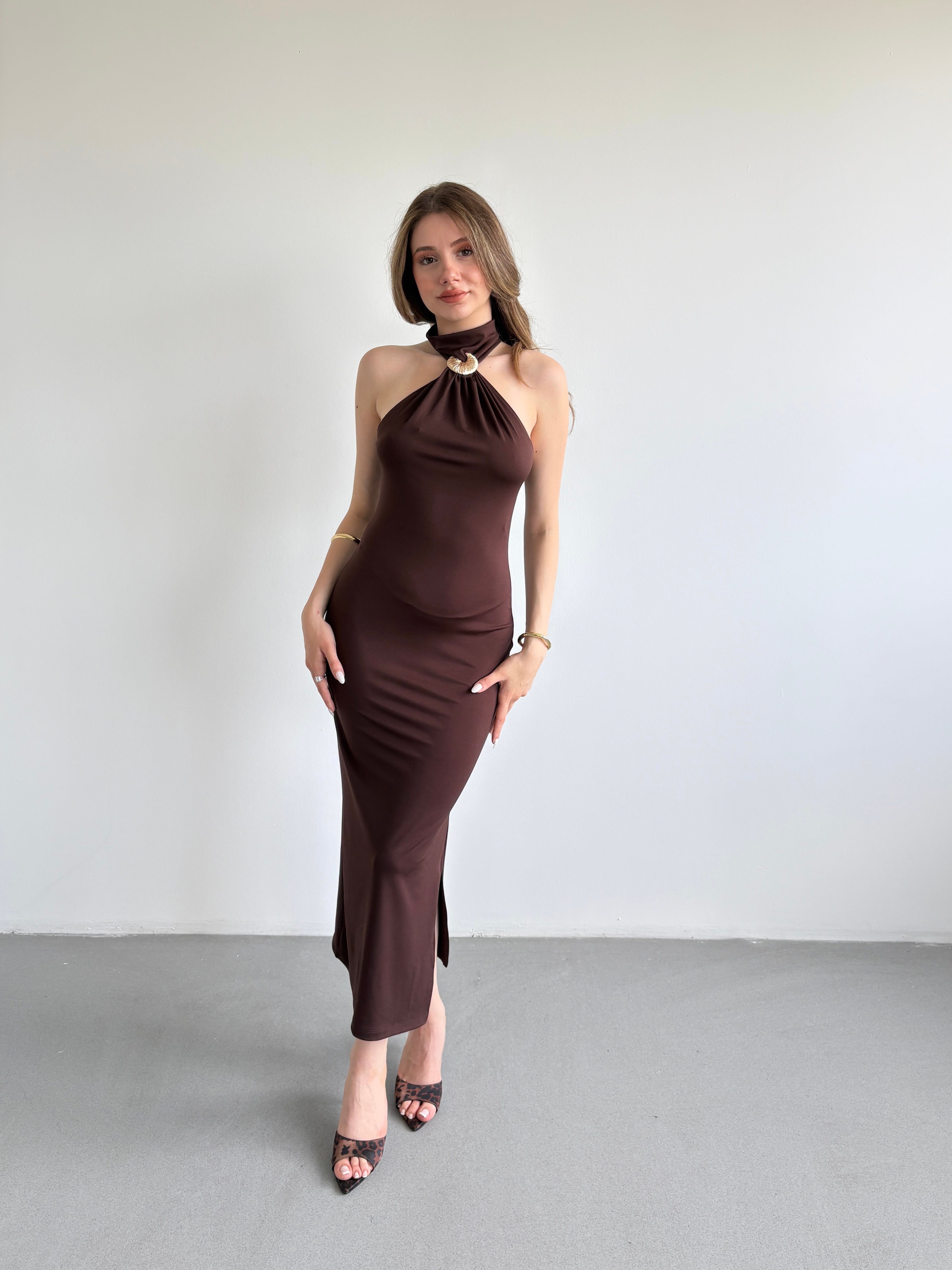 Aksesuarlı Halter Elbise