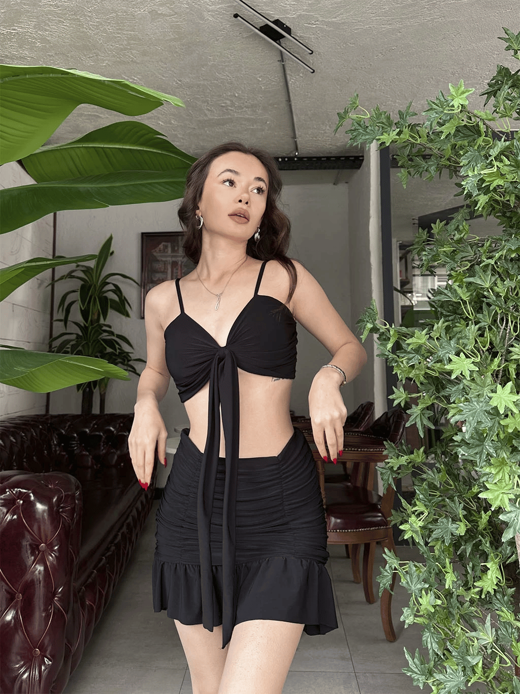 Bağlamalı Crop Etek Takım