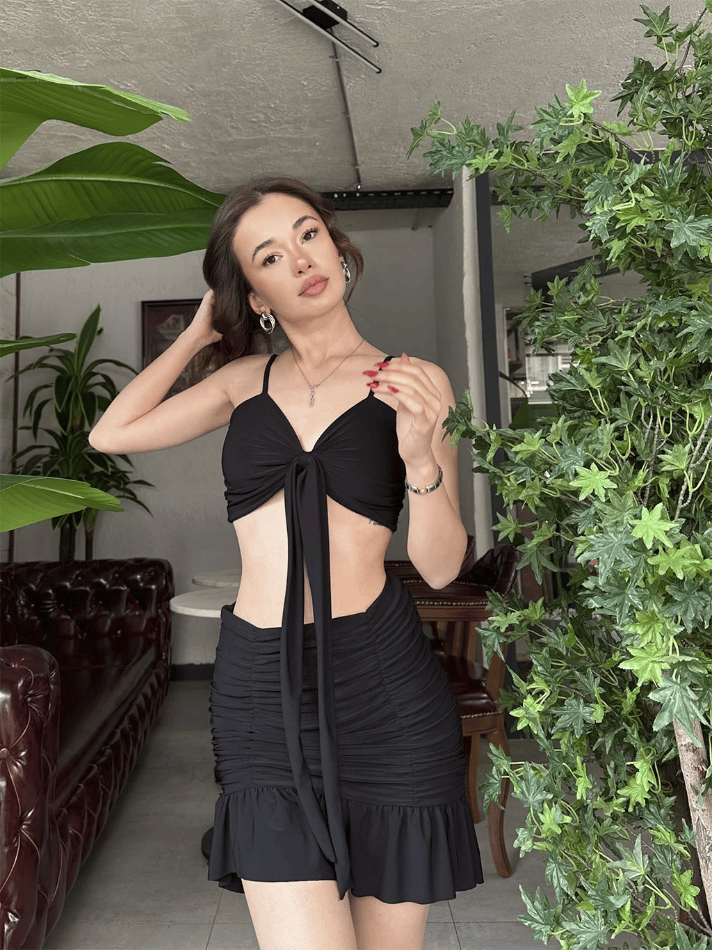 Bağlamalı Crop Etek Takım
