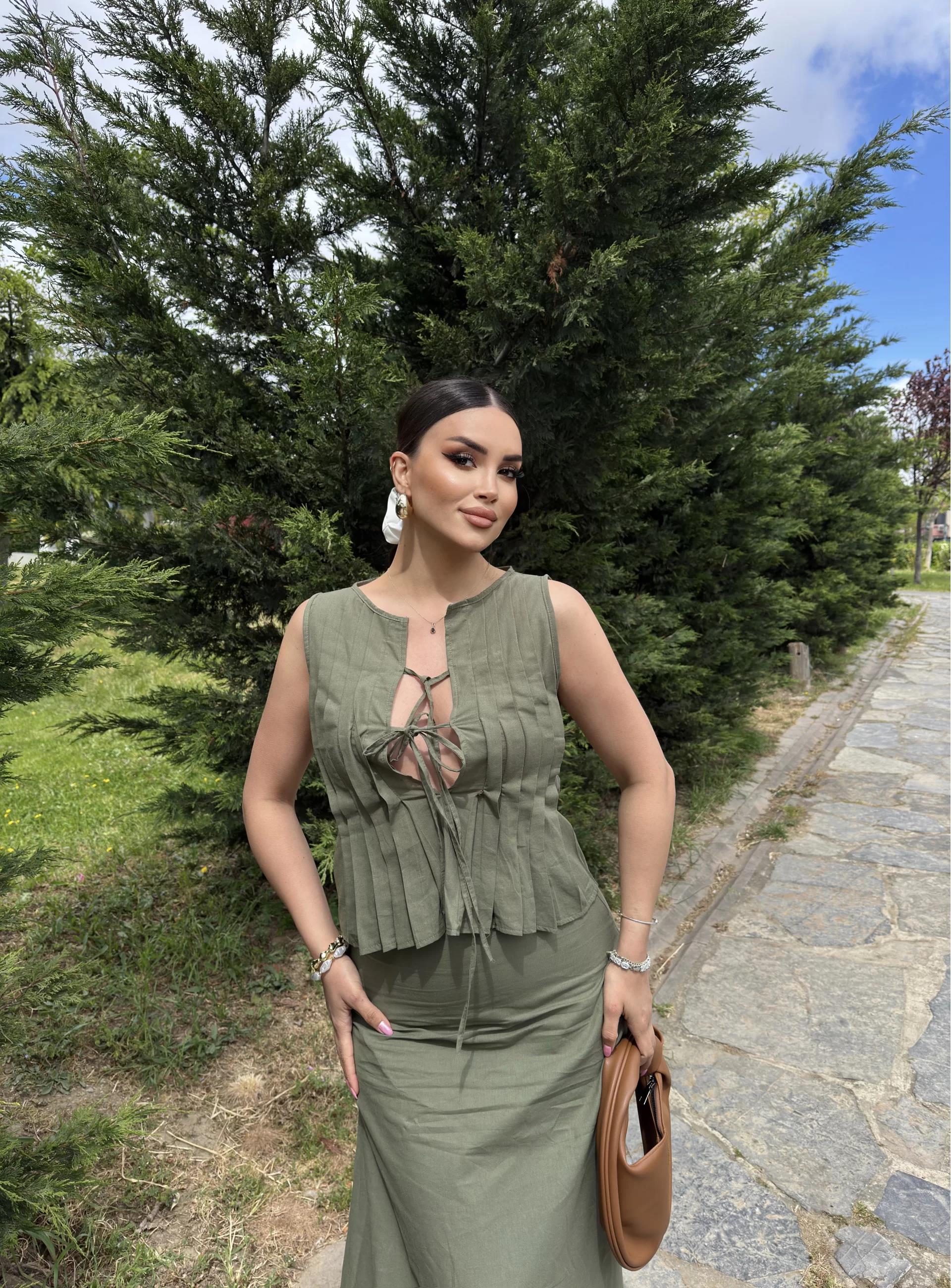 Bağlamalı Keten Etekli Takım