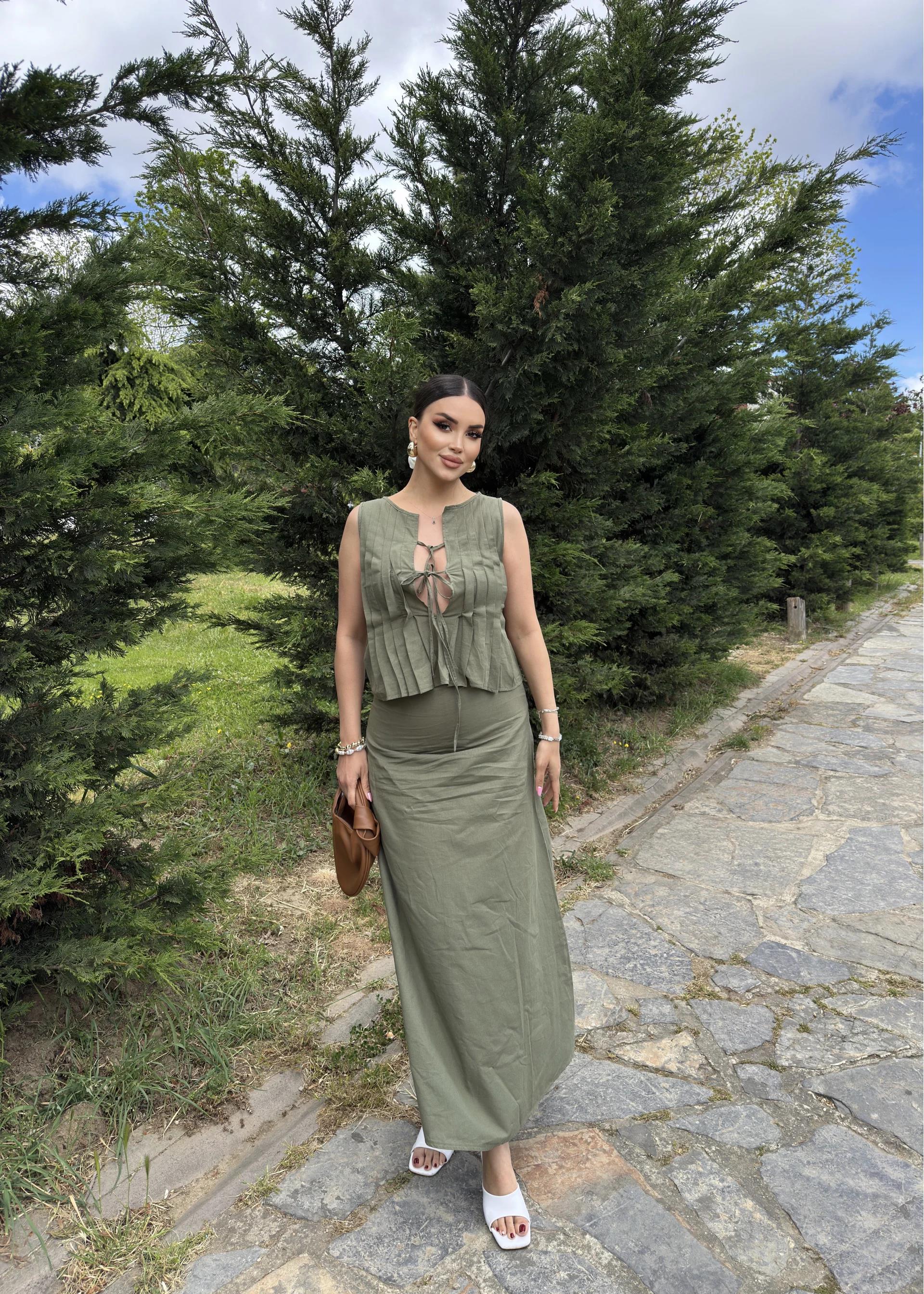 Bağlamalı Keten Etekli Takım