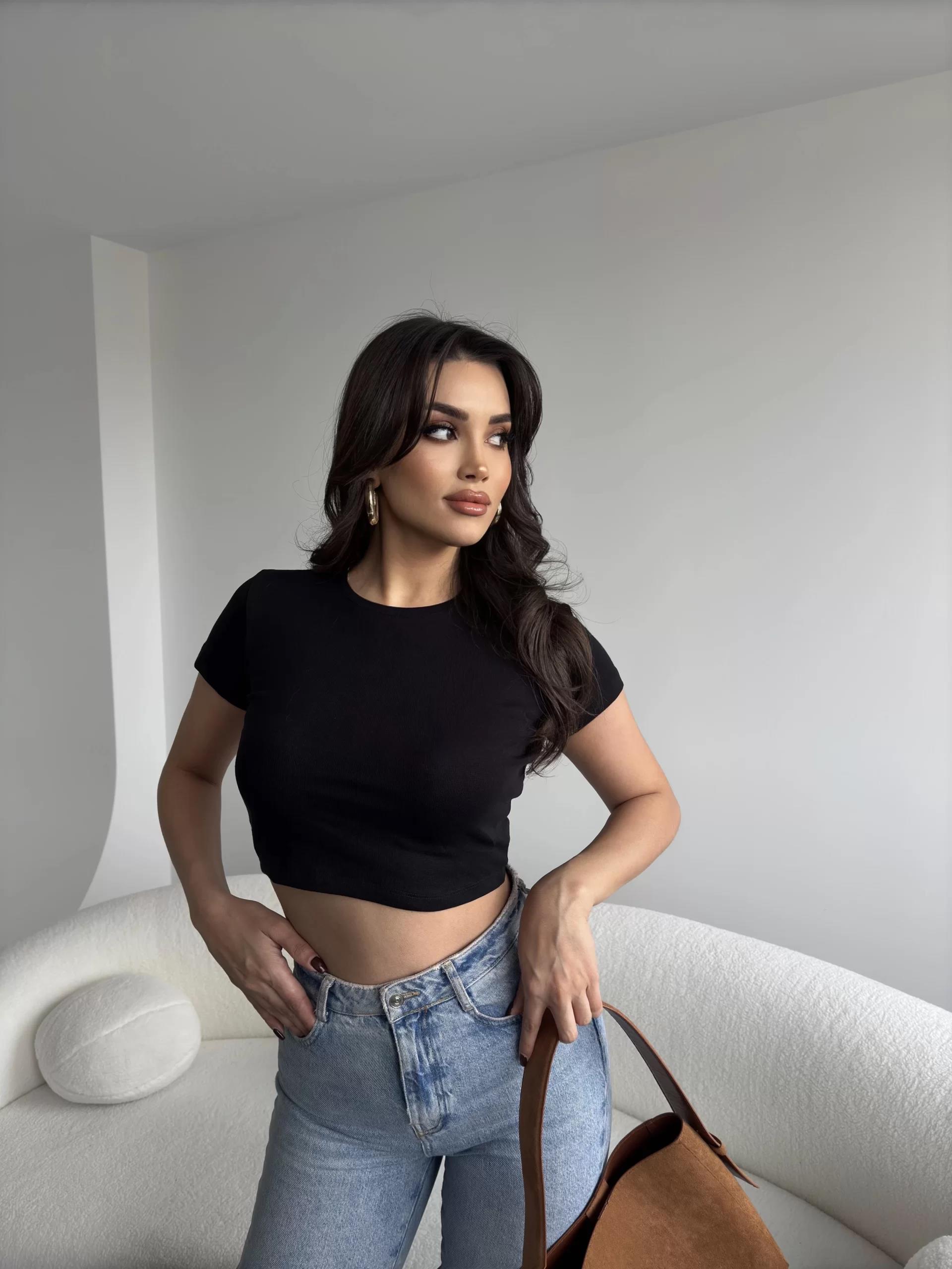 Basic Bisiklet Yaka Crop