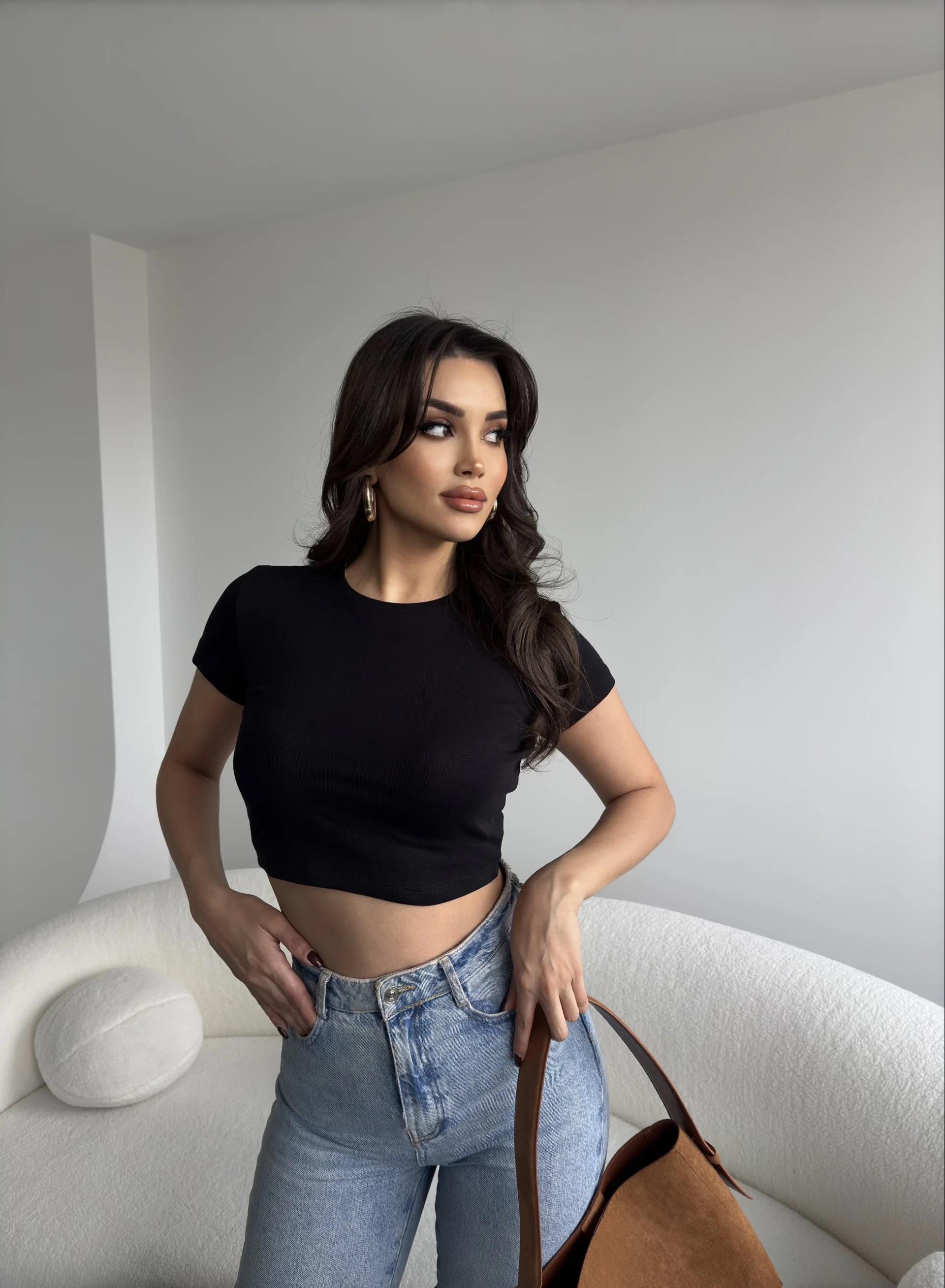 Basic Bisiklet Yaka Crop