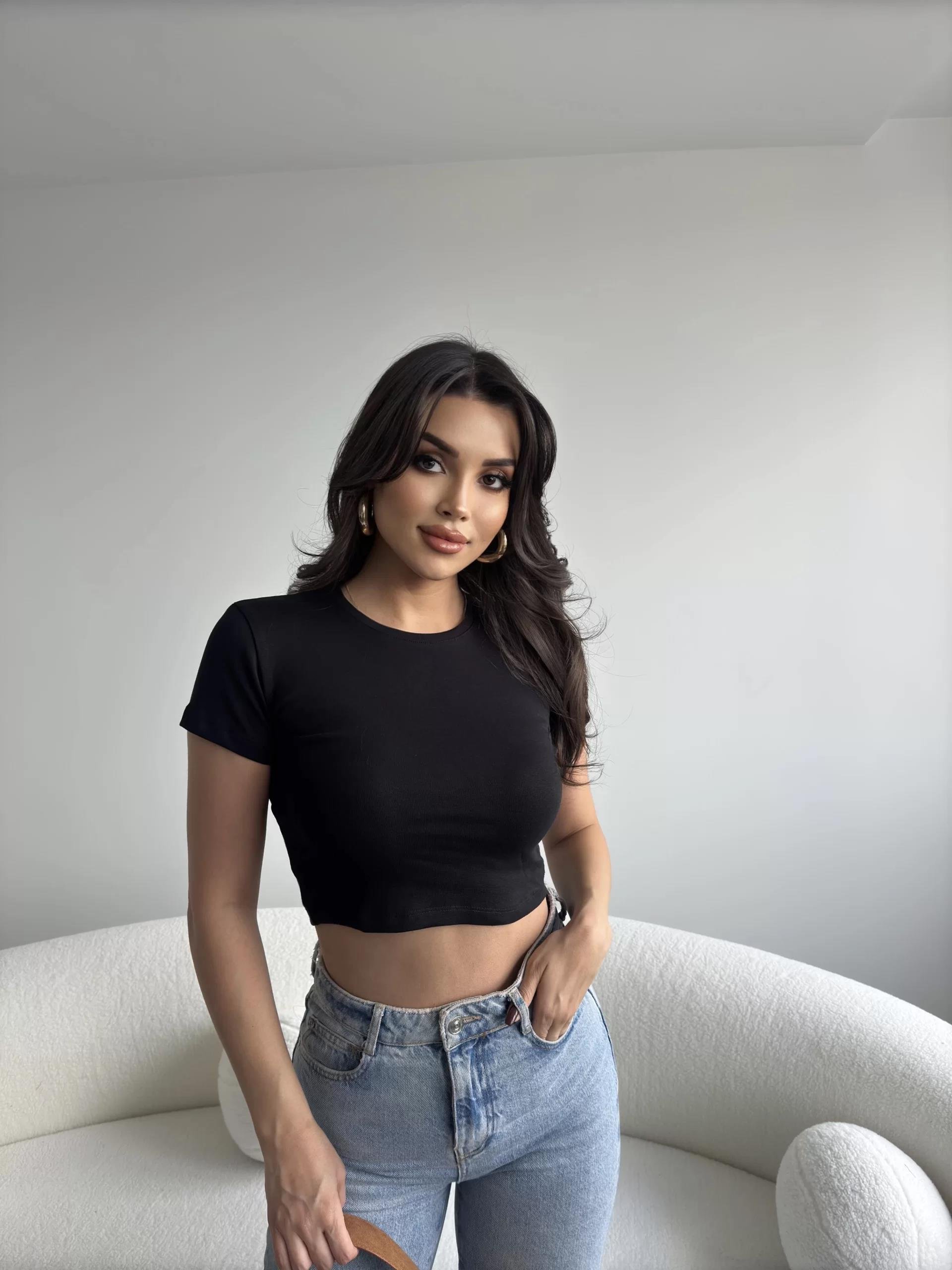 Basic Bisiklet Yaka Crop