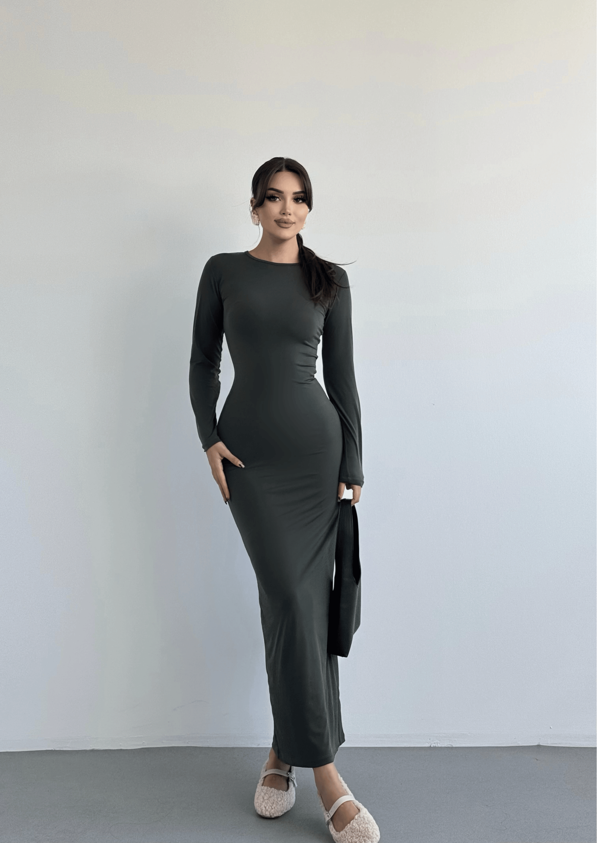 Basic Sandy Uzun Elbise