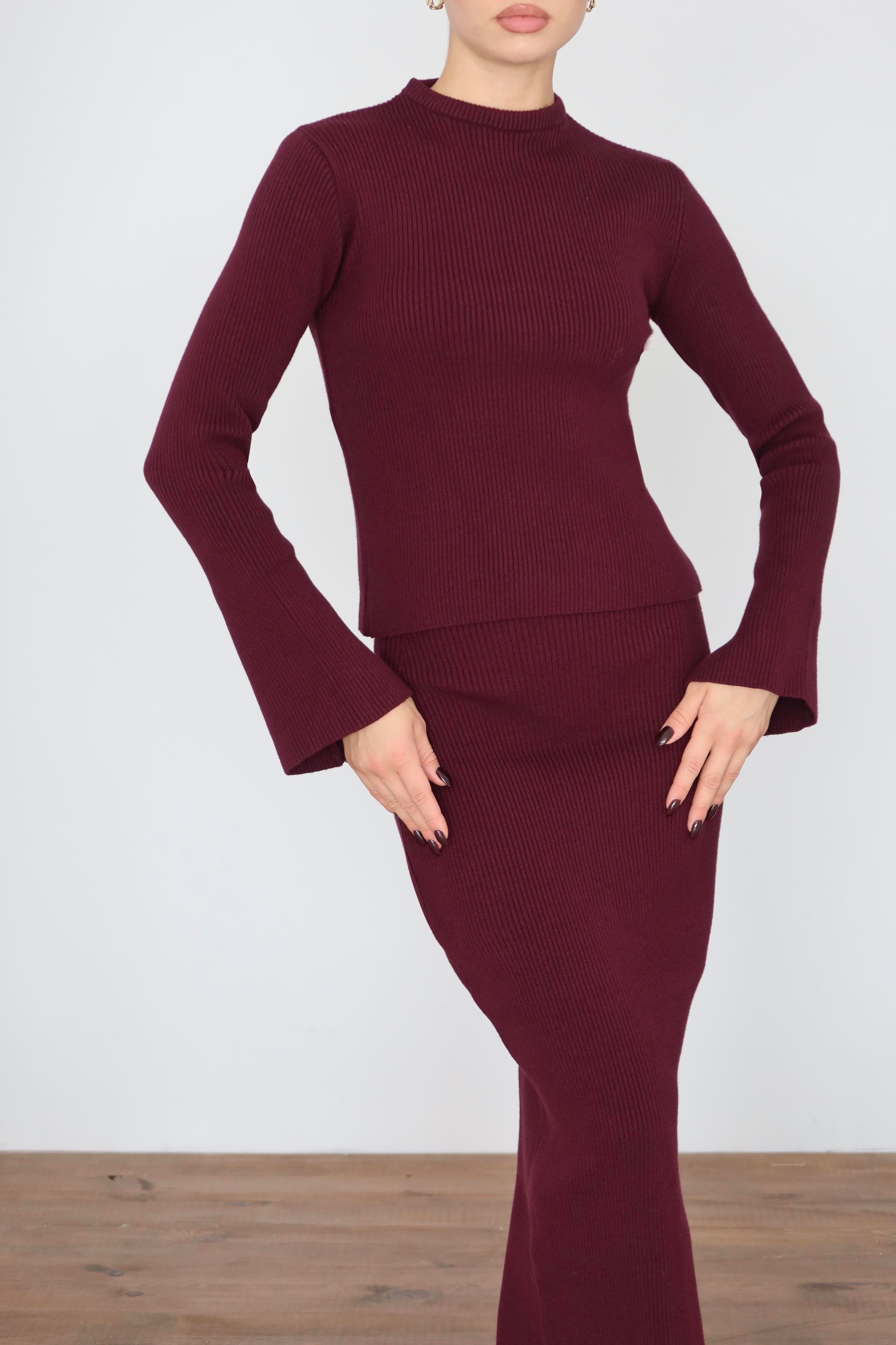 Basic Triko Etek Takım Bordo