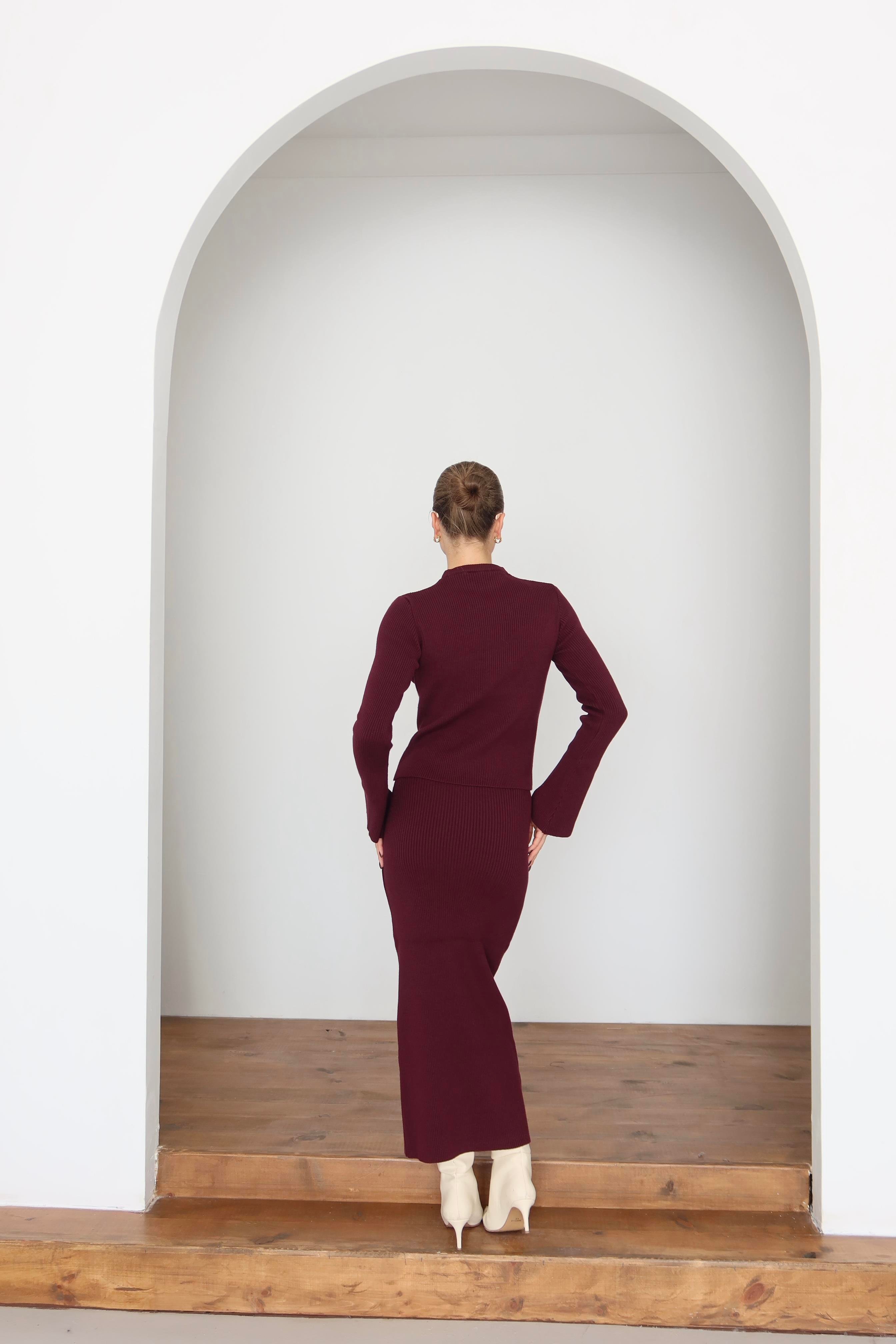 Basic Triko Etek Takım Bordo