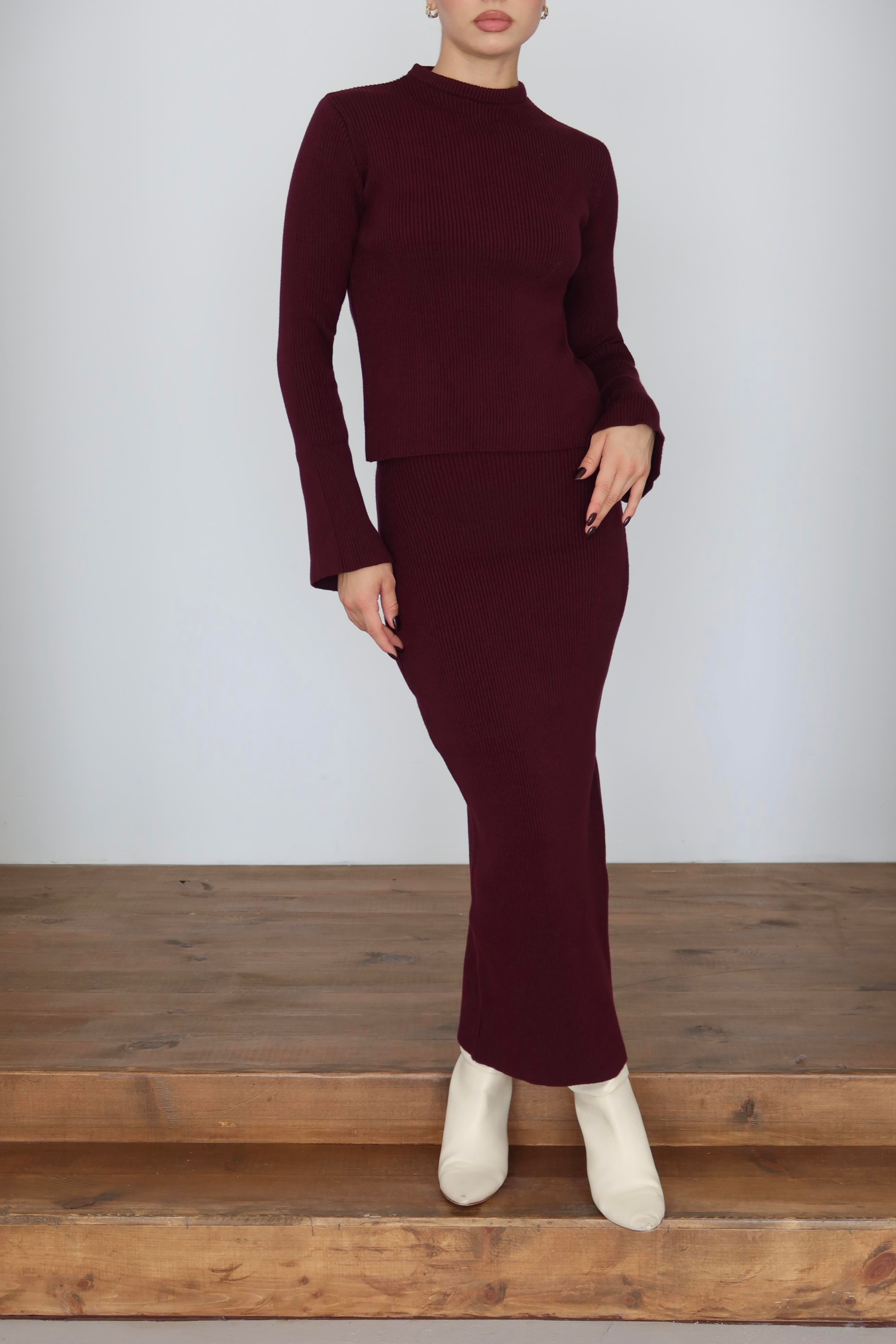Basic Triko Etek Takım Bordo