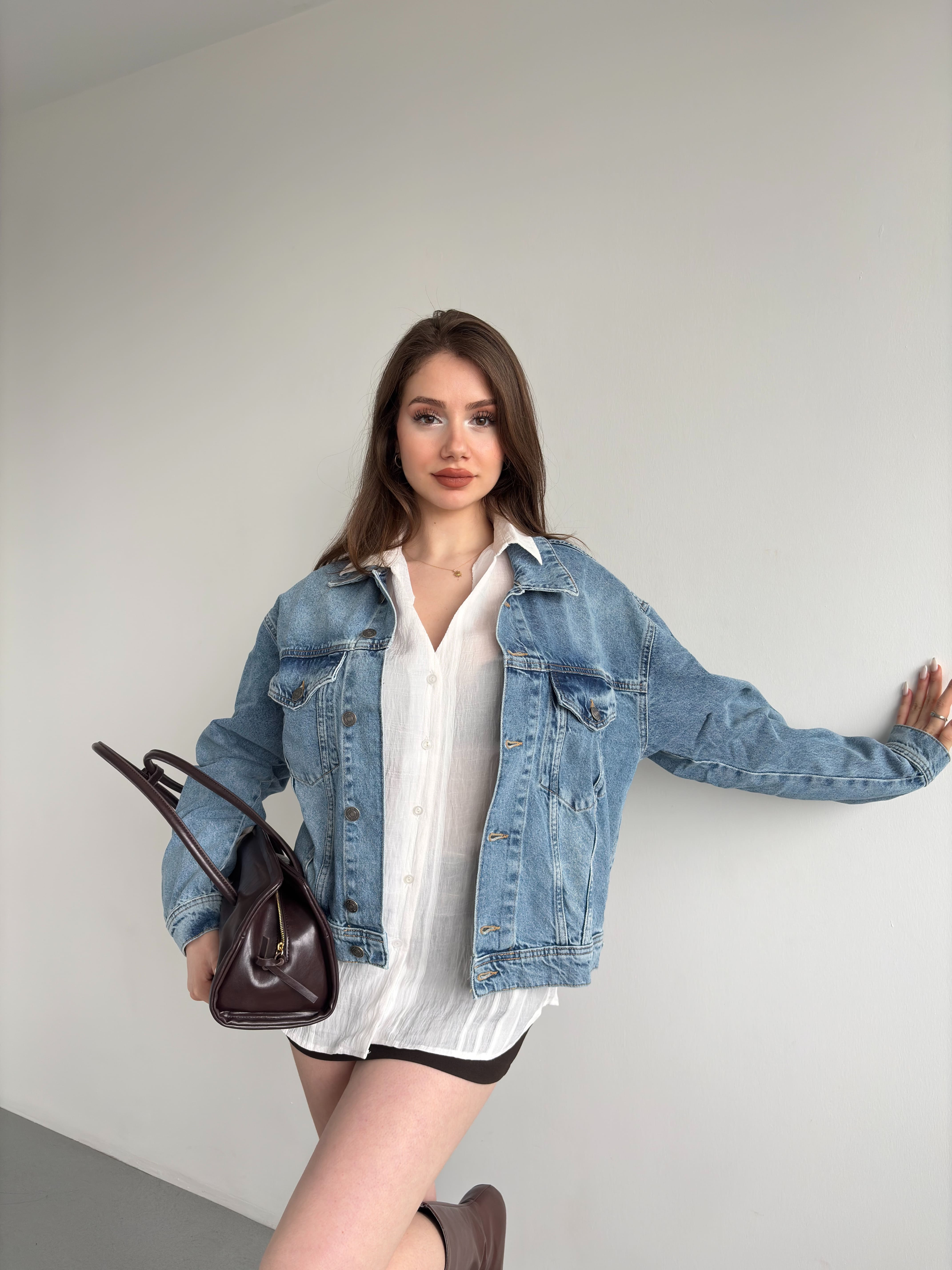 Baskılı Jean Ceket